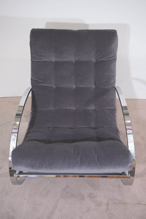 Late 20th Century Renato Zevi Chrome Lounge Chair and Ottoman Set in the Style of Milo Baughman