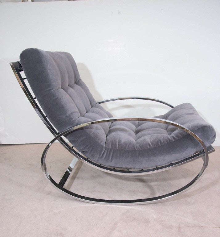Renato Zevi Chrome Lounge Chair and Ottoman Set in the Style of Milo Baughman 1