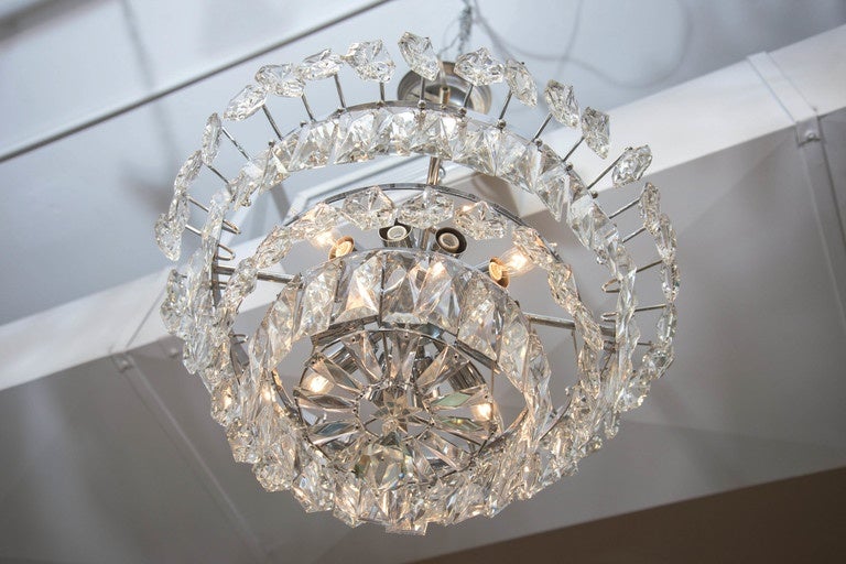 Italian Midcentury Murano Cut Crystal Chandelier In Good Condition In New York, NY