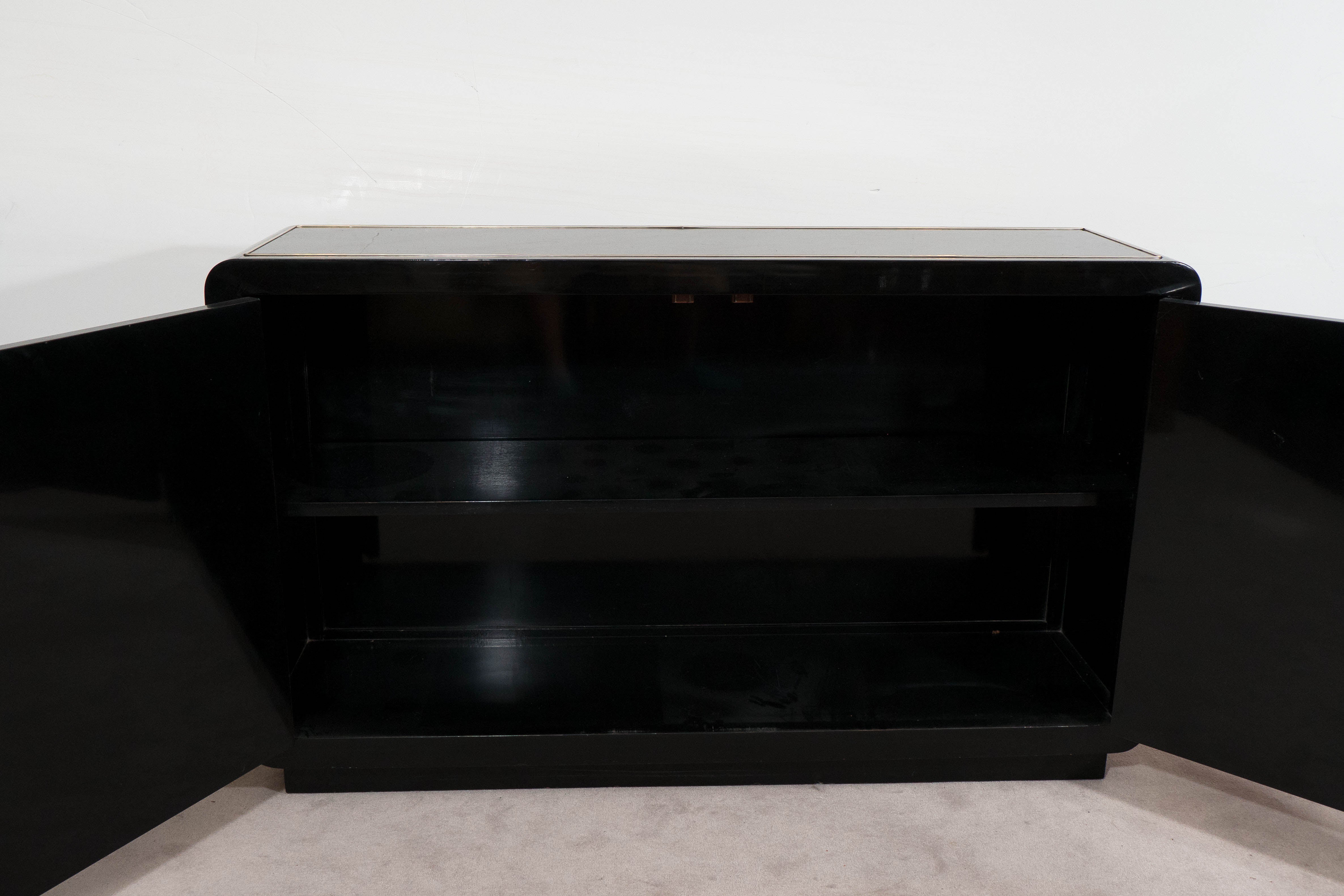 Late 20th Century Mastercraft Asian Inspired Cabinet and Sideboard in Black Lacquer and Brass