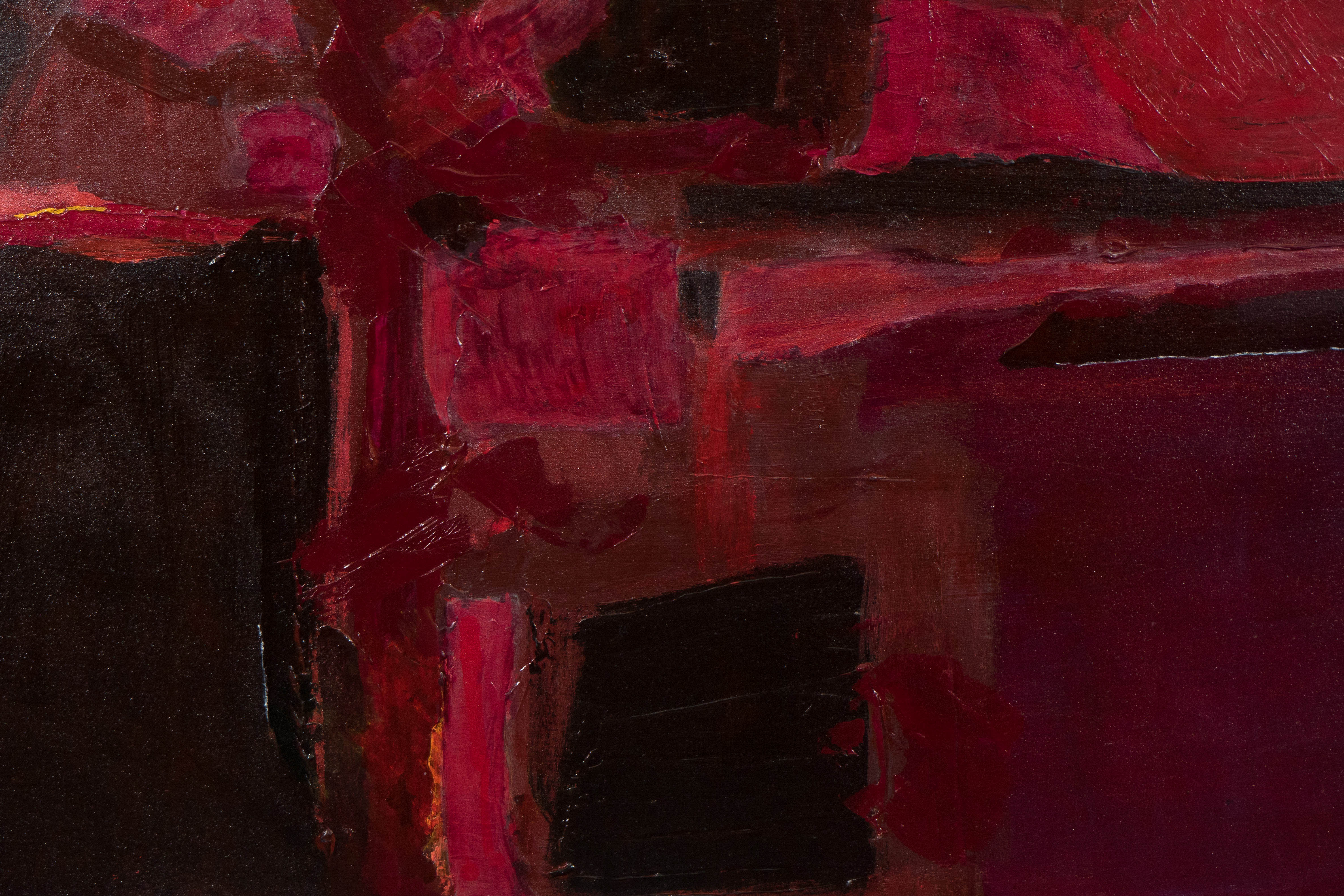 Hand-Painted Abstract Expressionist Painting in Tones of Red