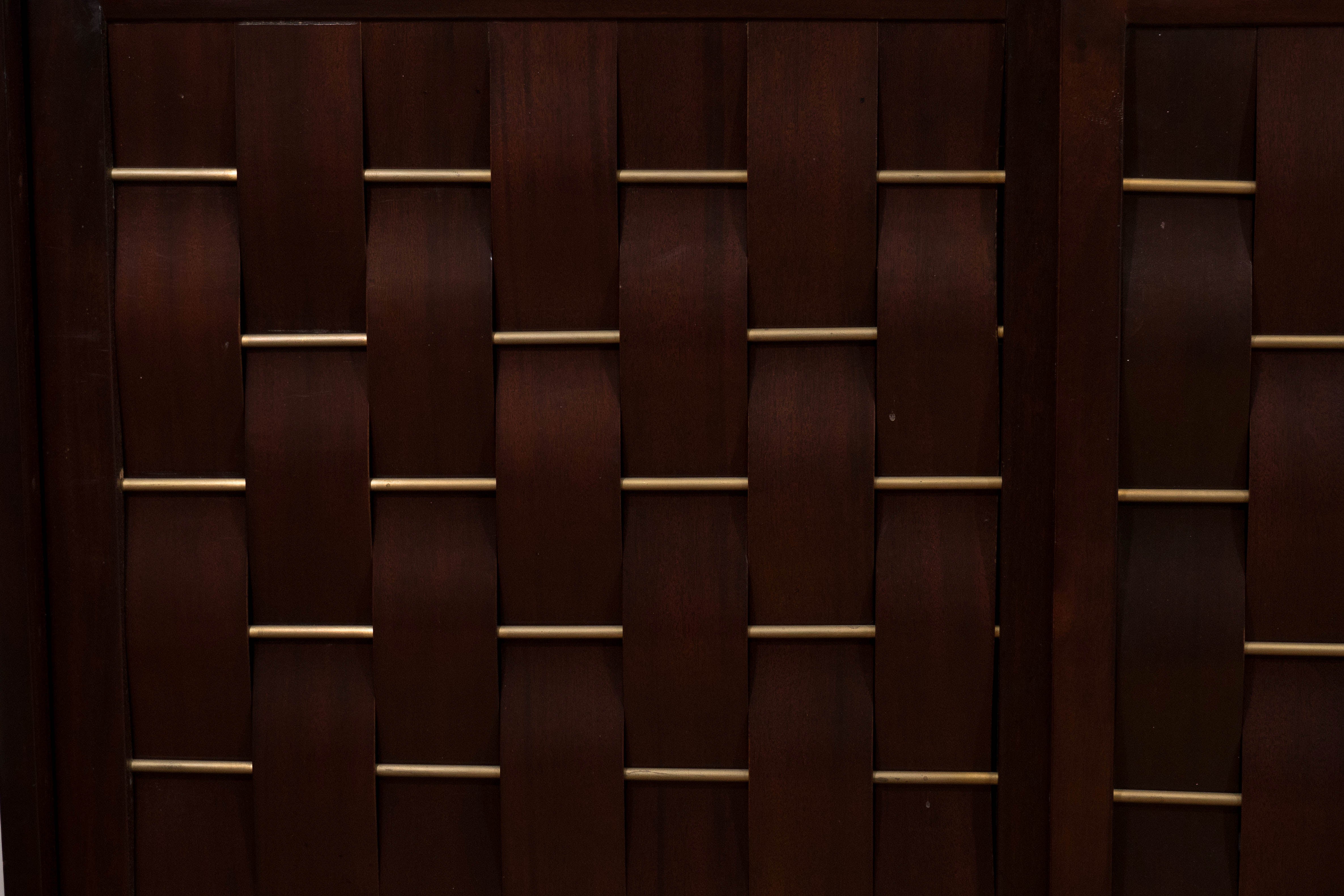 American Edward Wormley Basket Weave Front Mahogany Credenza for Dunbar Furniture