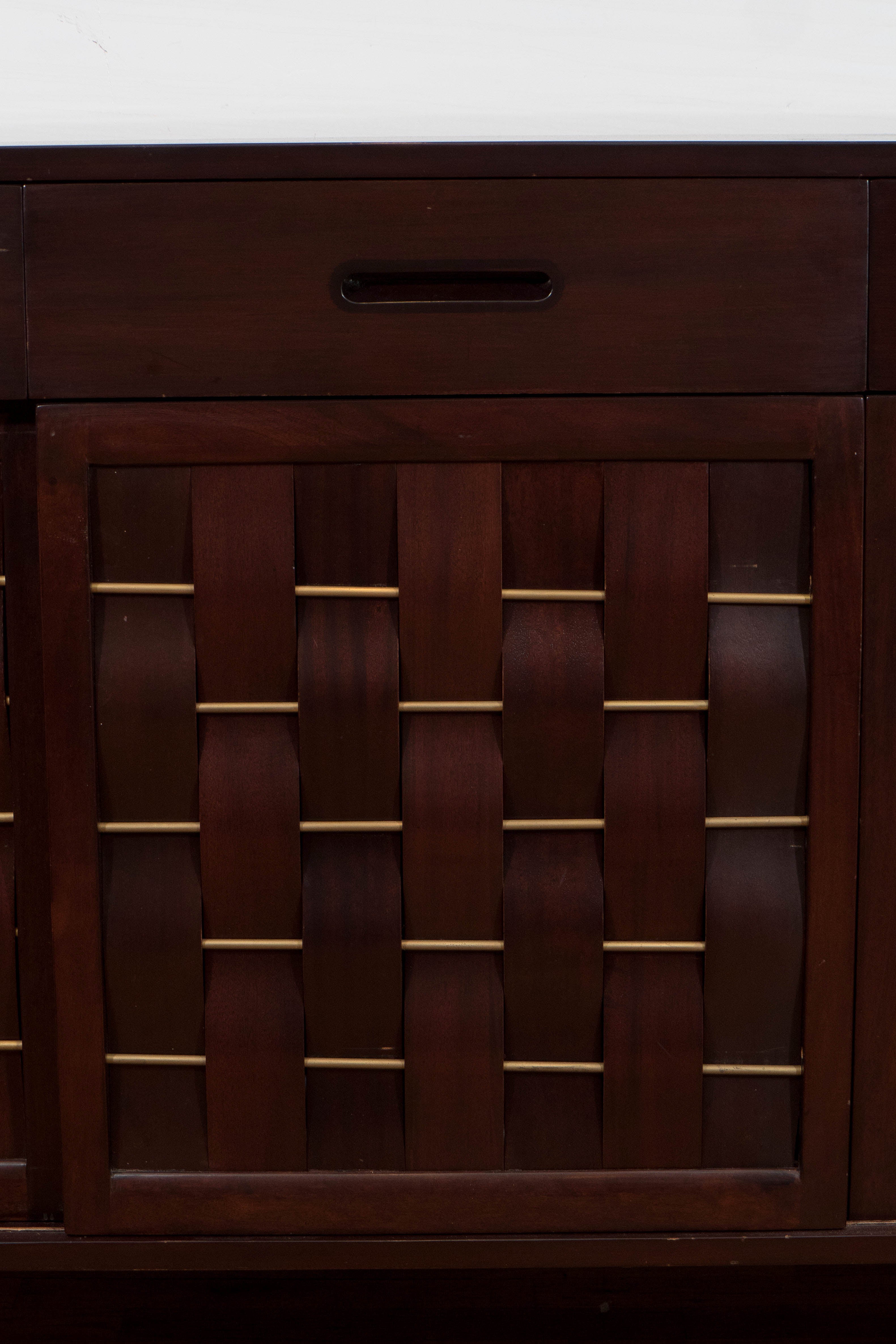 Edward Wormley Basket Weave Front Mahogany Credenza for Dunbar Furniture In Good Condition In Astoria, NY