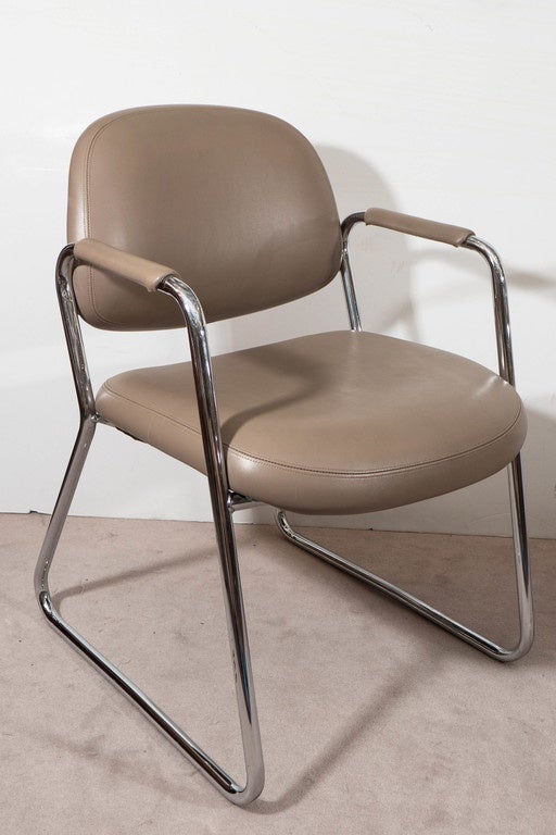 Mid-Century Modern Pair of Midcentury Shaw Walker Chrome Armchairs with Original Mushroom Leather