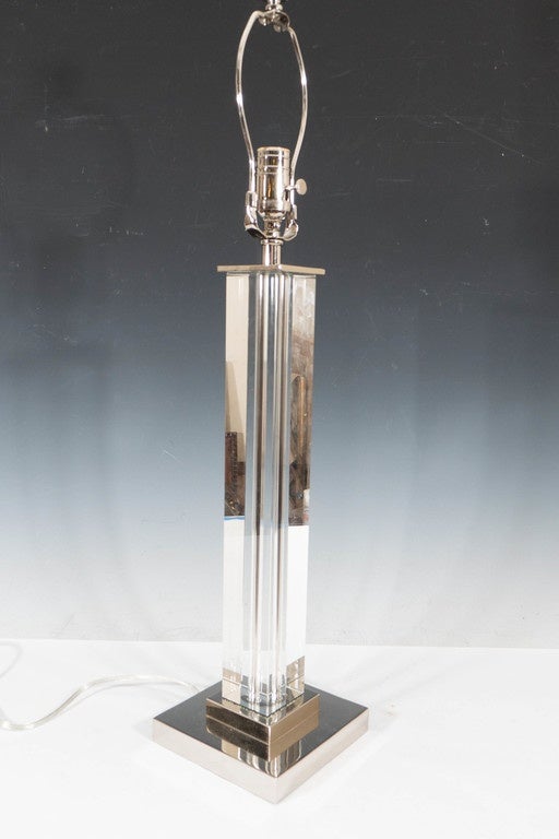 20th Century Pair of T.H. Robsjohn-Gibbings Style Lucite Table Lamps on Chrome Plate Bases