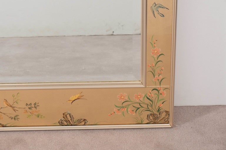 20th Century A Midcentury LaBarge Chinoiserie Hand-painted Eglomise Beveled Mirror