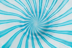 A Midcentury Murano Glass Turquoise & White Latticino Striped Bowl