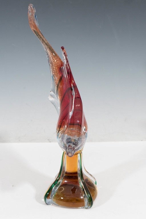 Murano Glass Sommerso Sculptural Fish with White Gold For Sale at