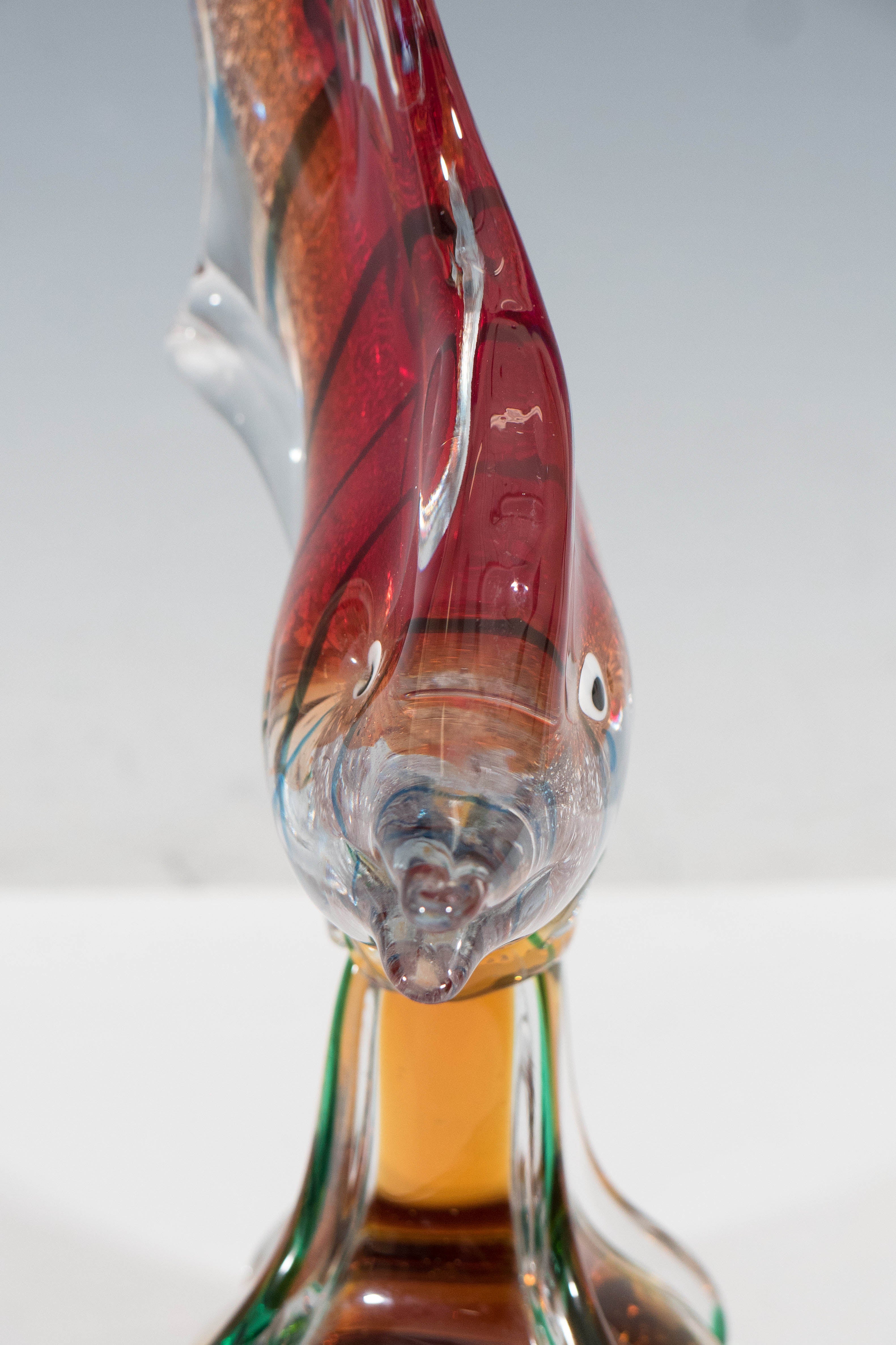 Modern Murano Glass Sommerso Sculptural Fish with White Gold