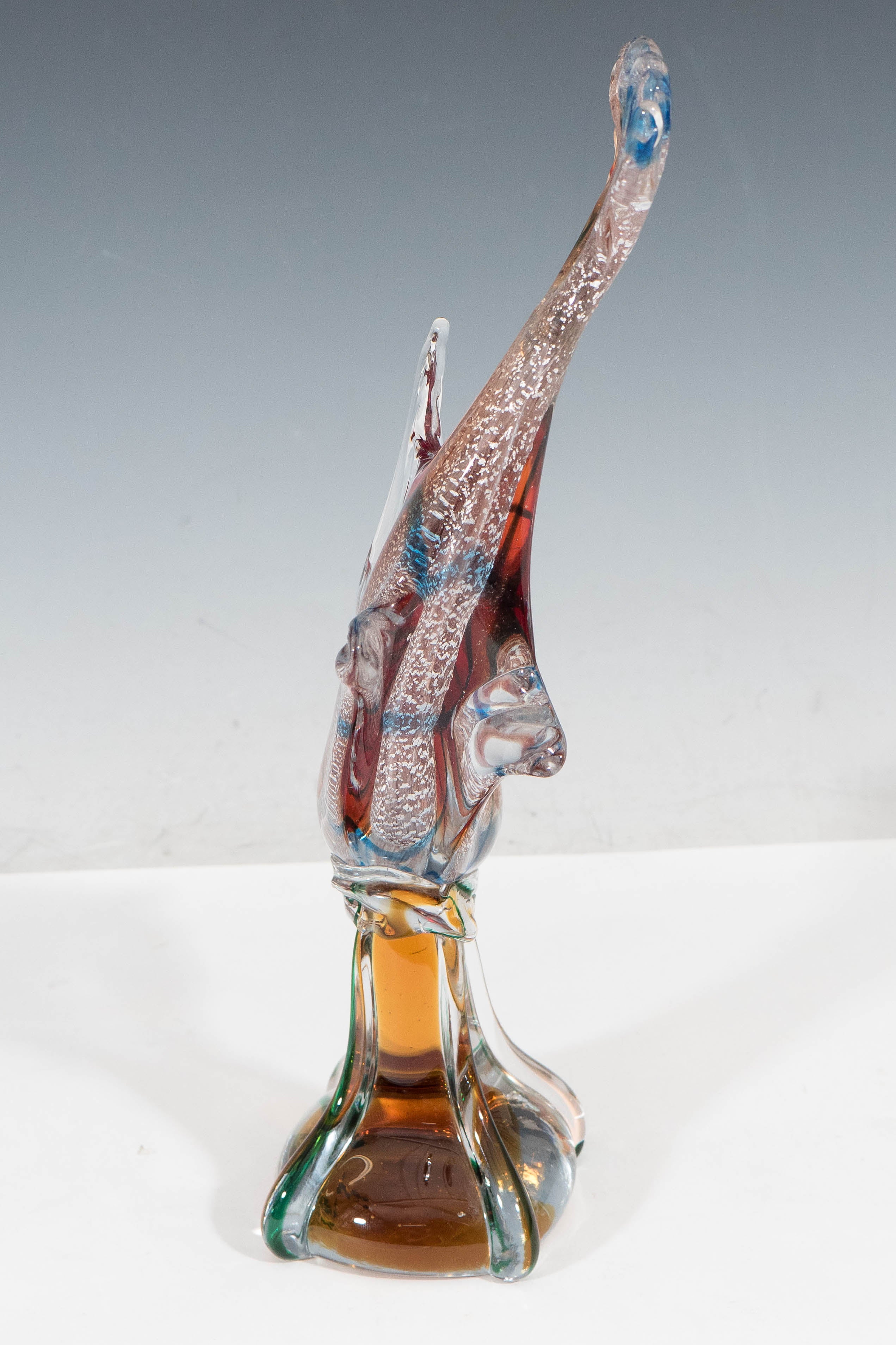 20th Century Murano Glass Sommerso Sculptural Fish with White Gold For Sale