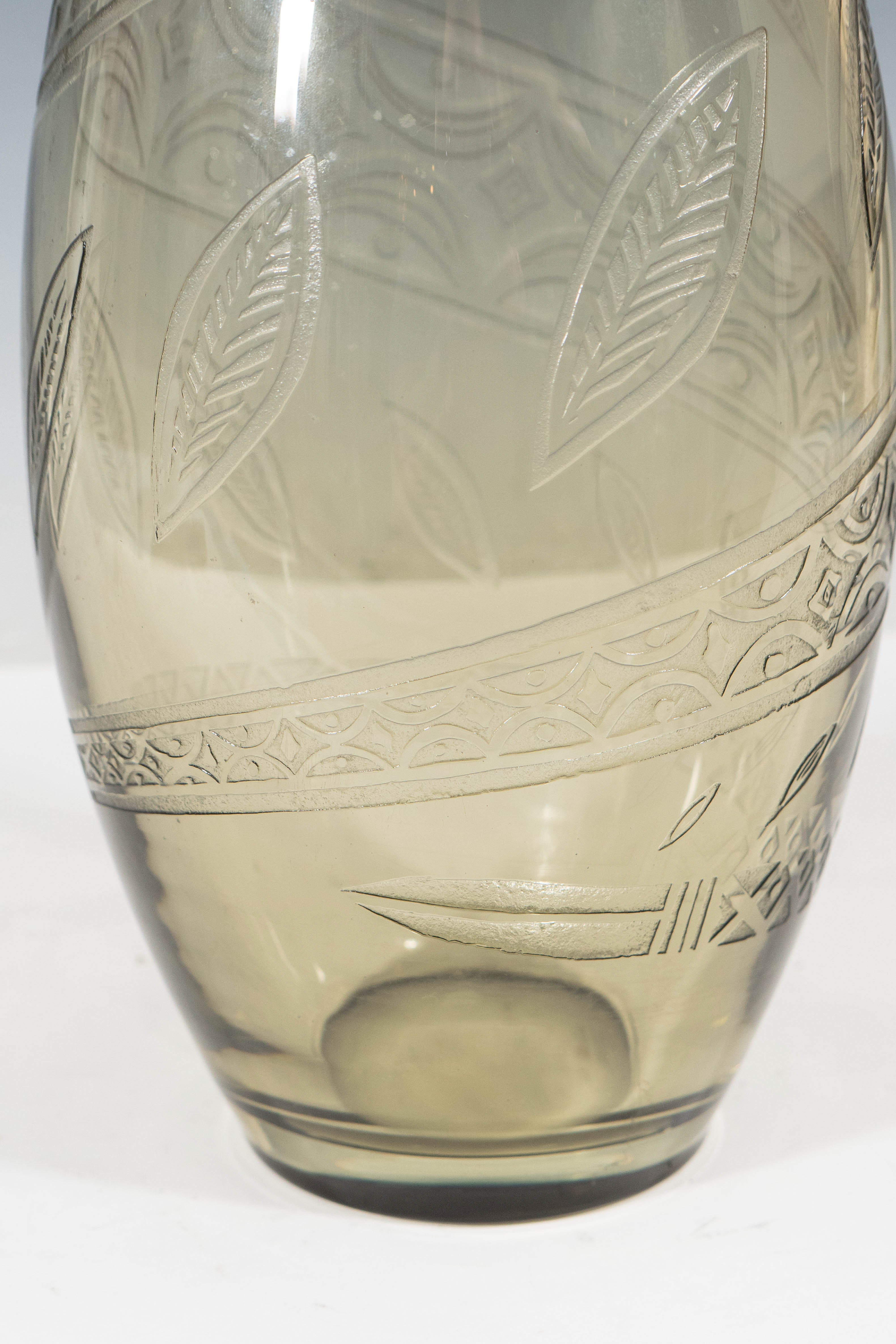 20th Century French Smoked Glass Vase with Snake Detail For Sale