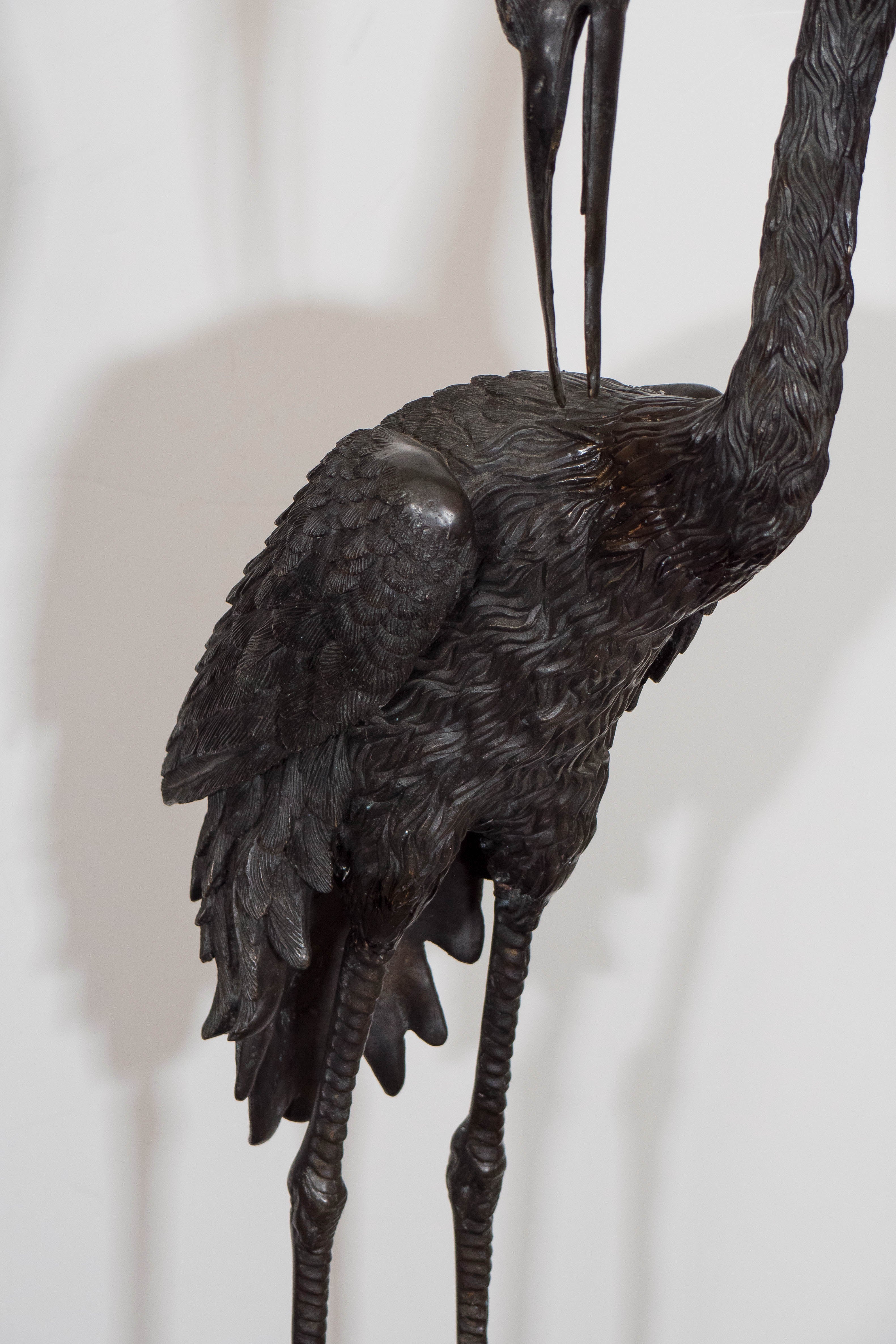 Pair of Patinated Bronze Cranes on Turtles In Good Condition In Astoria, NY