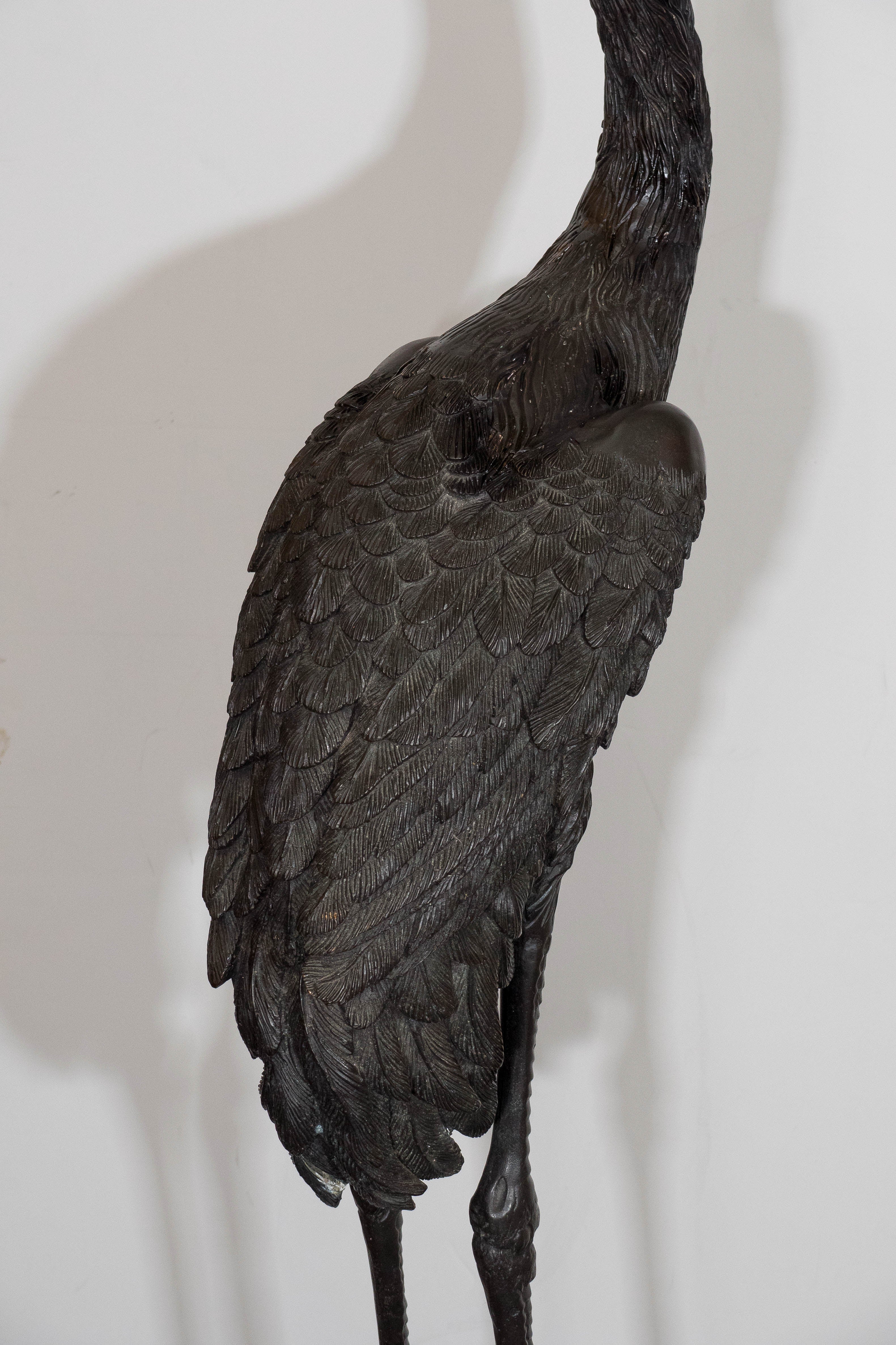 Pair of Patinated Bronze Cranes on Turtles 2