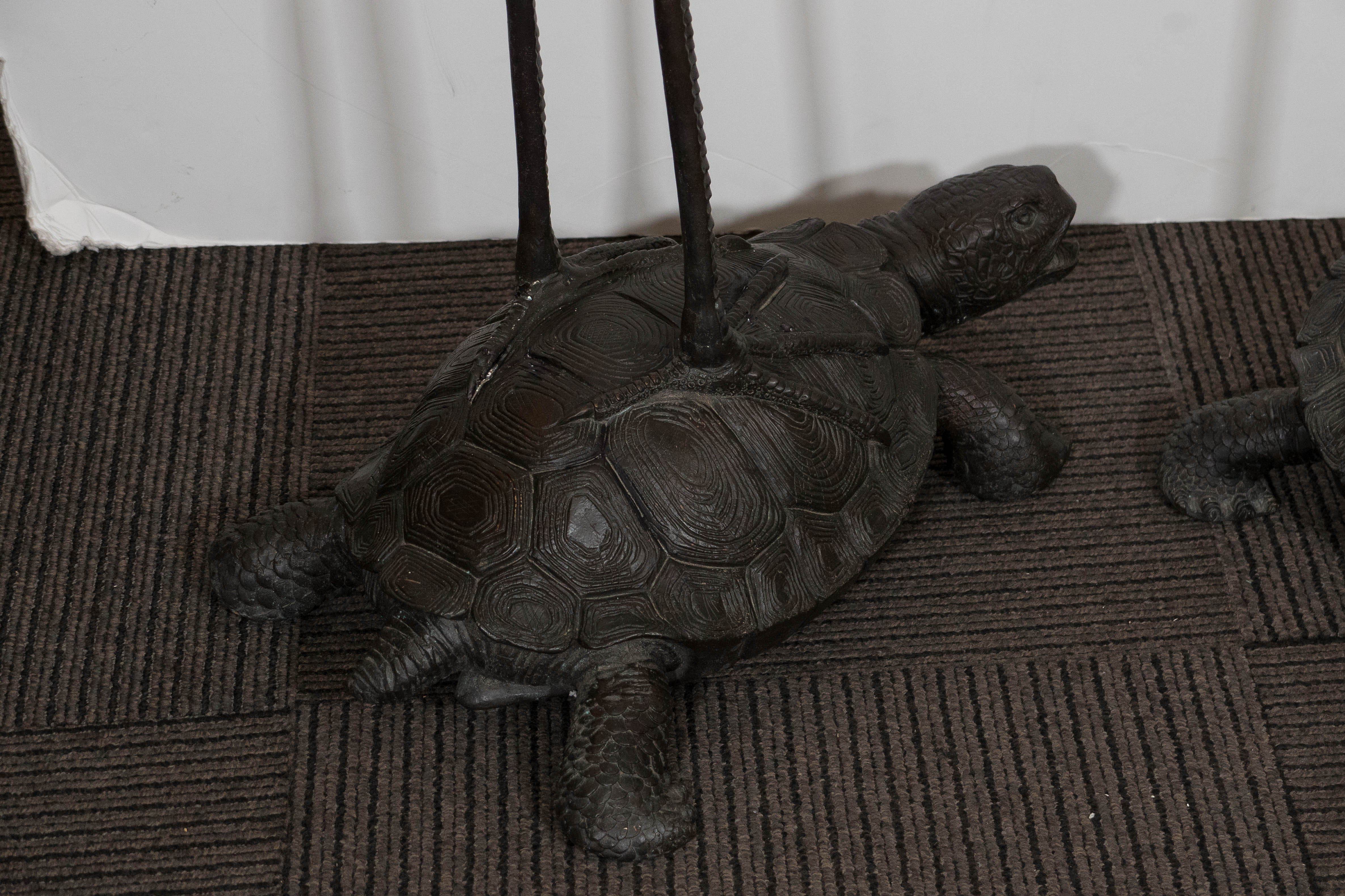 Pair of Patinated Bronze Cranes on Turtles 3