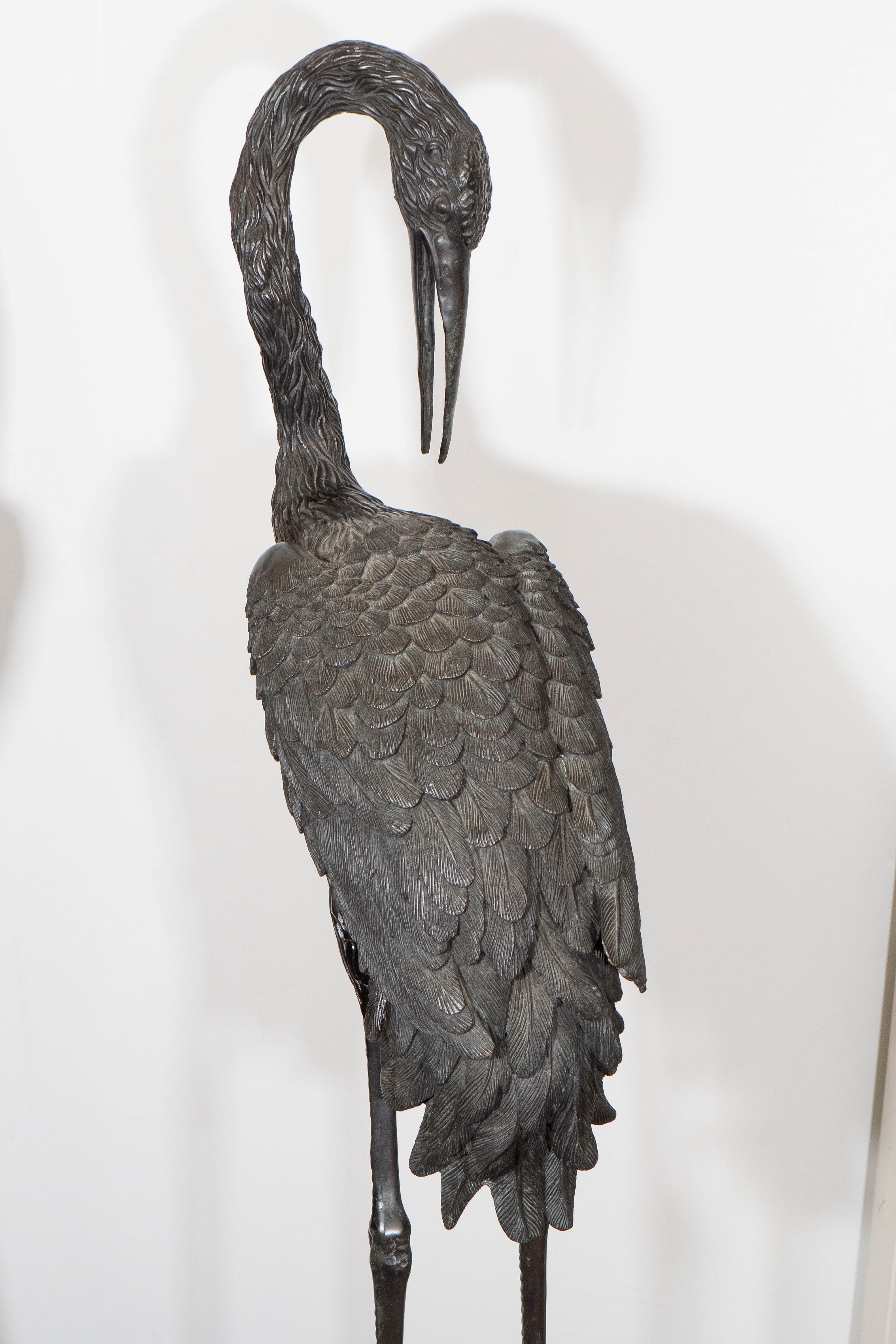 Pair of Patinated Bronze Cranes on Turtles 5