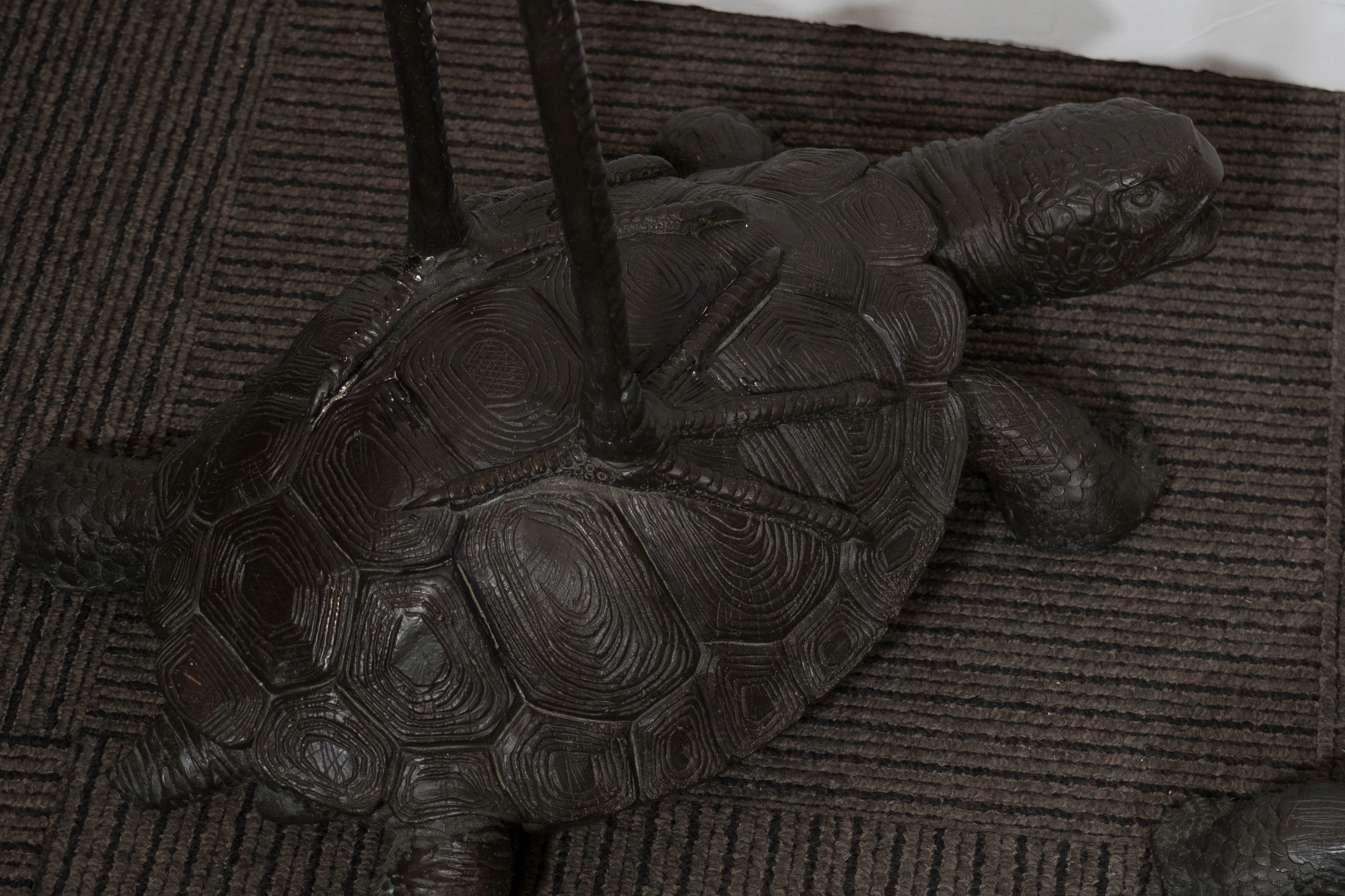 Pair of Patinated Bronze Cranes on Turtles 6