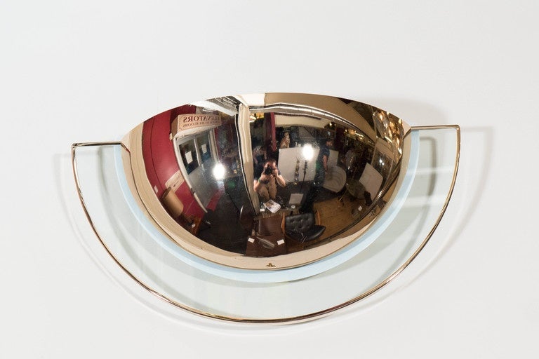Pair of Half Moon Wall Sconces in Brass and Glass at 1stdibs