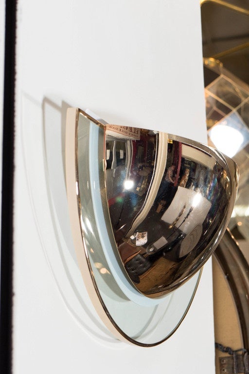 Pair of Half Moon Wall Sconces in Brass and Glass at 1stdibs