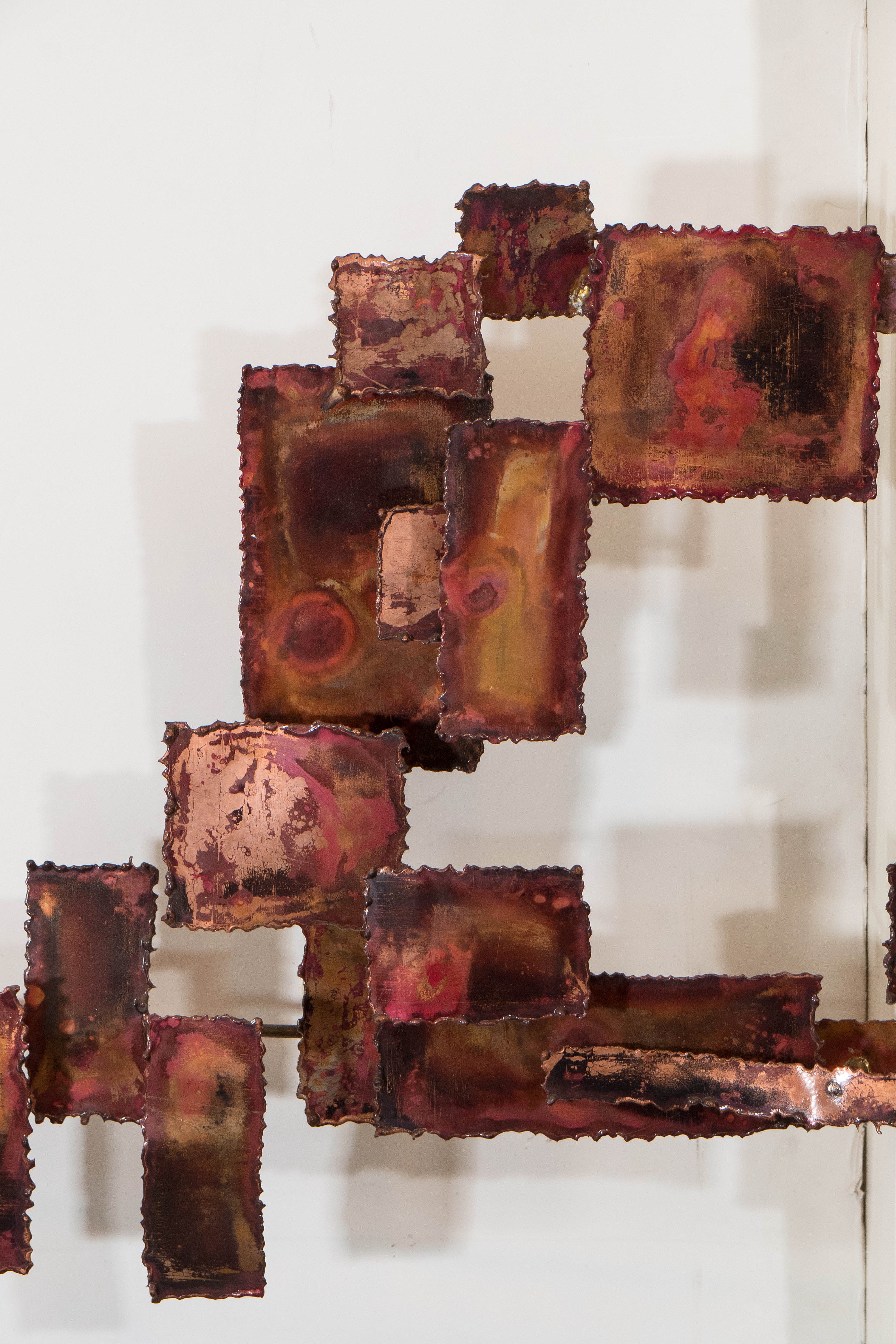 20th Century A Curtis Jere Style Abstract Brutalist Copper Wall Sculpture For Sale
