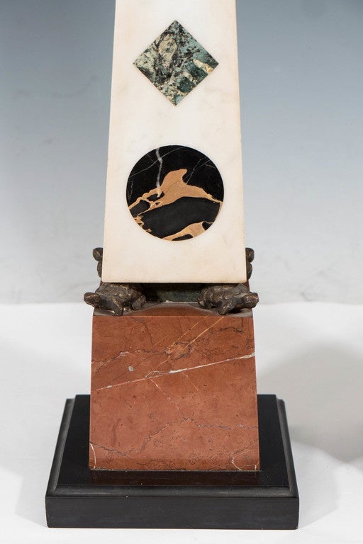 Pair of Italian Early 20th Century Marble Obelisks with Precious Stone Inlay