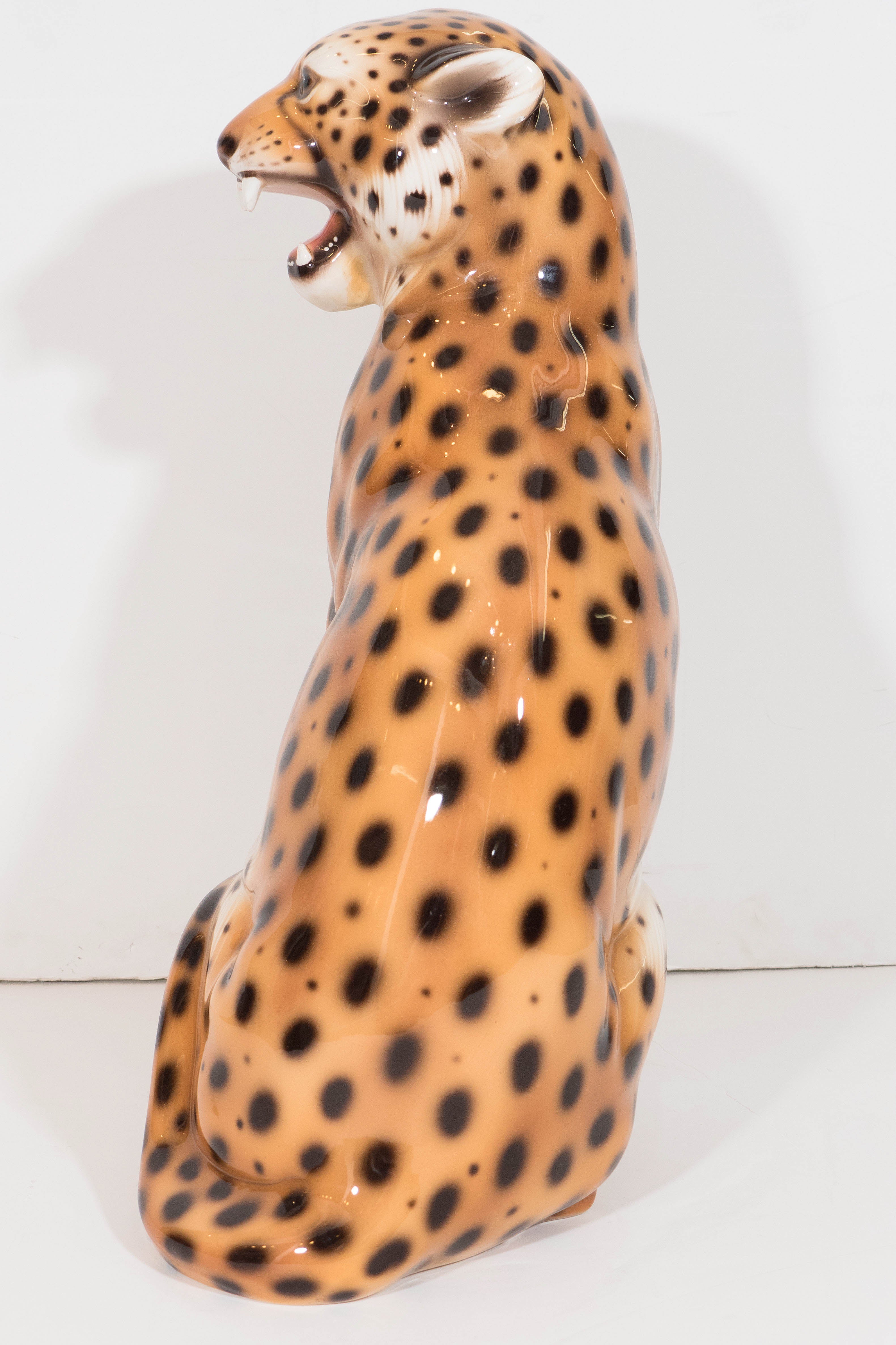 Italian Midcentury Ceramic Leopard Sculpture In Good Condition In New York, NY