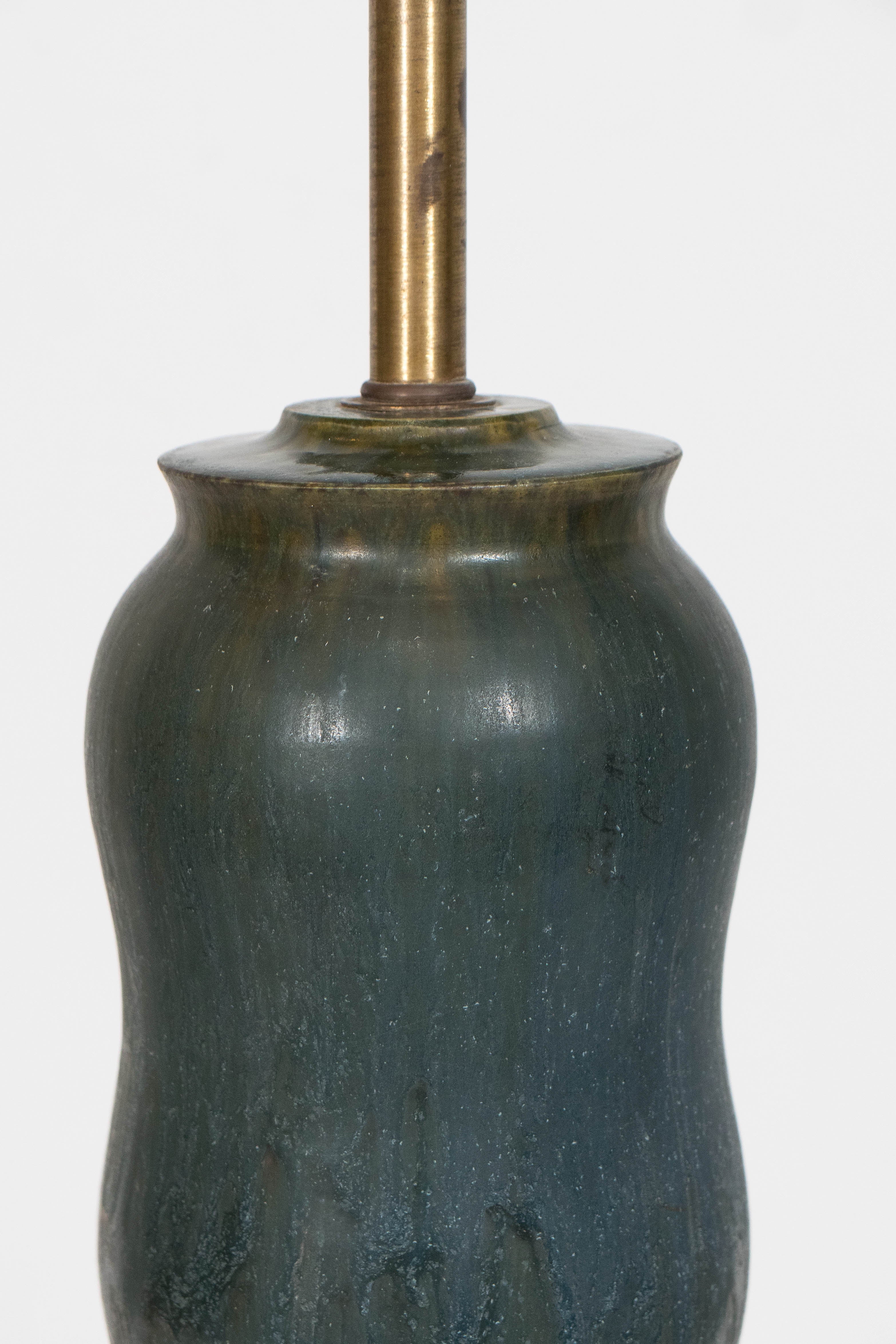 Italian Midcentury Blue & Green Matte Glazed Gourd Lamp for Raymor In Good Condition In New York, NY