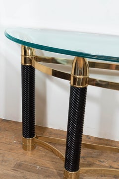 Italian Mezza Luna Console Table with Horn Shaped Base and Beveled Glass Top