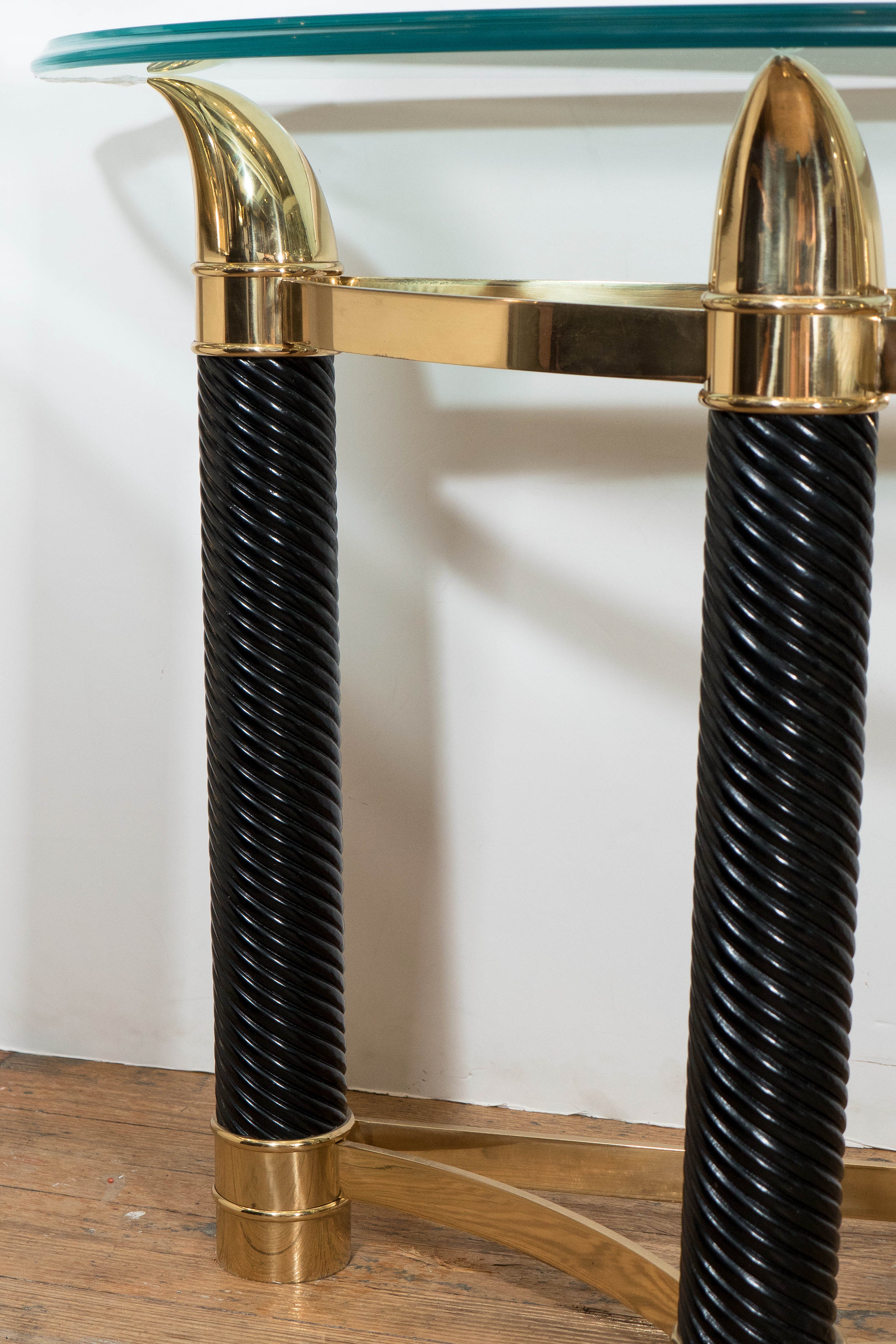Italian Mezza Luna Console Table with Horn Shaped Base and Beveled Glass Top In Good Condition In Astoria, NY
