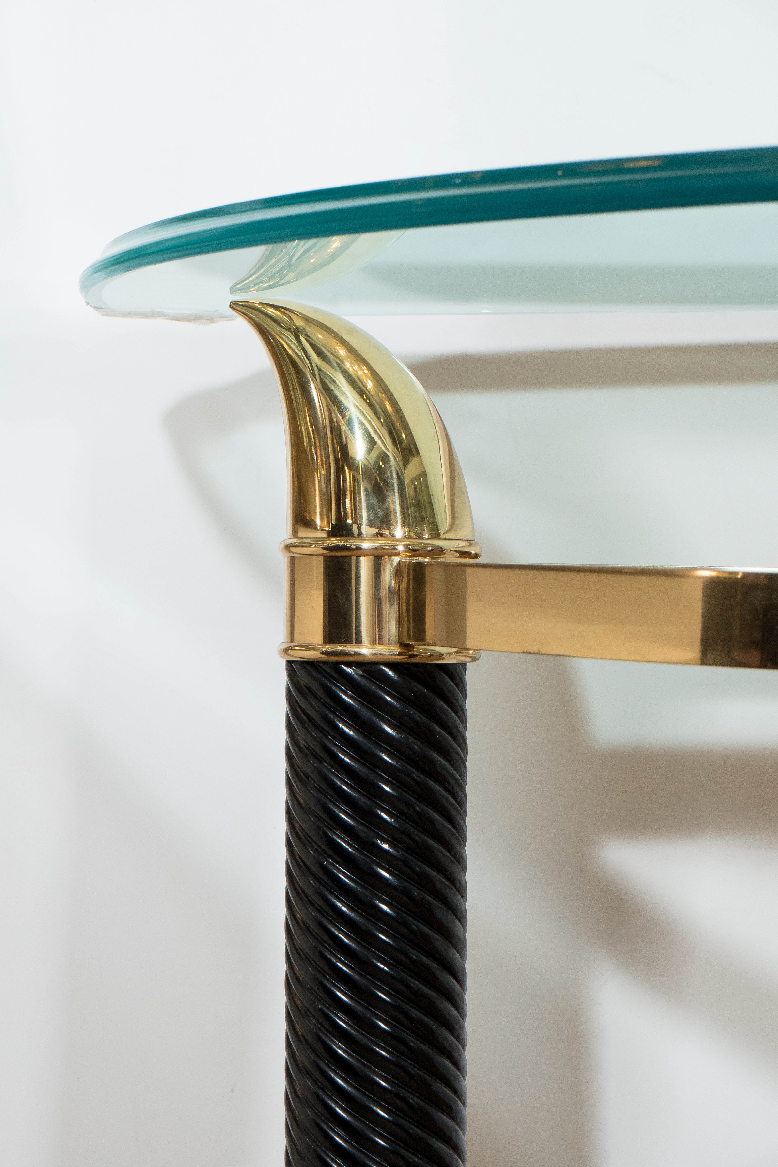 20th Century Italian Mezza Luna Console Table with Horn Shaped Base and Beveled Glass Top