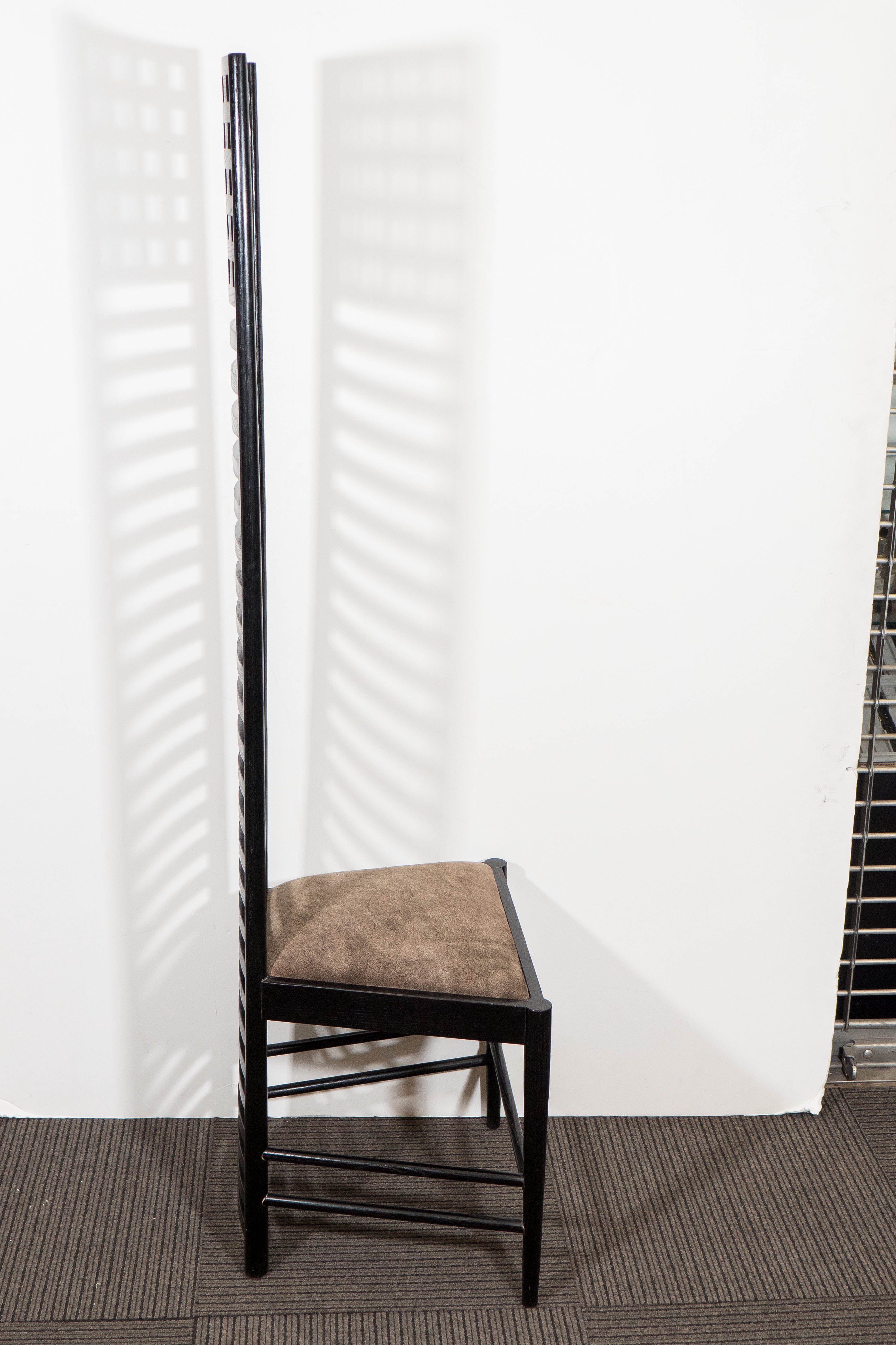 Pair of Mackintosh 'Hill House' Ladder Back Chairs with Suede Seats In Good Condition In Astoria, NY