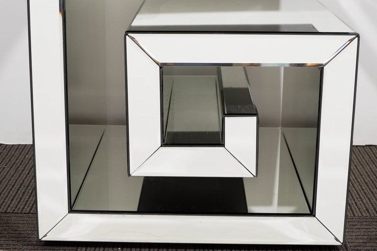 Pair of CustomMade Mirrored Greek Key Side Tables at 1stDibs greek