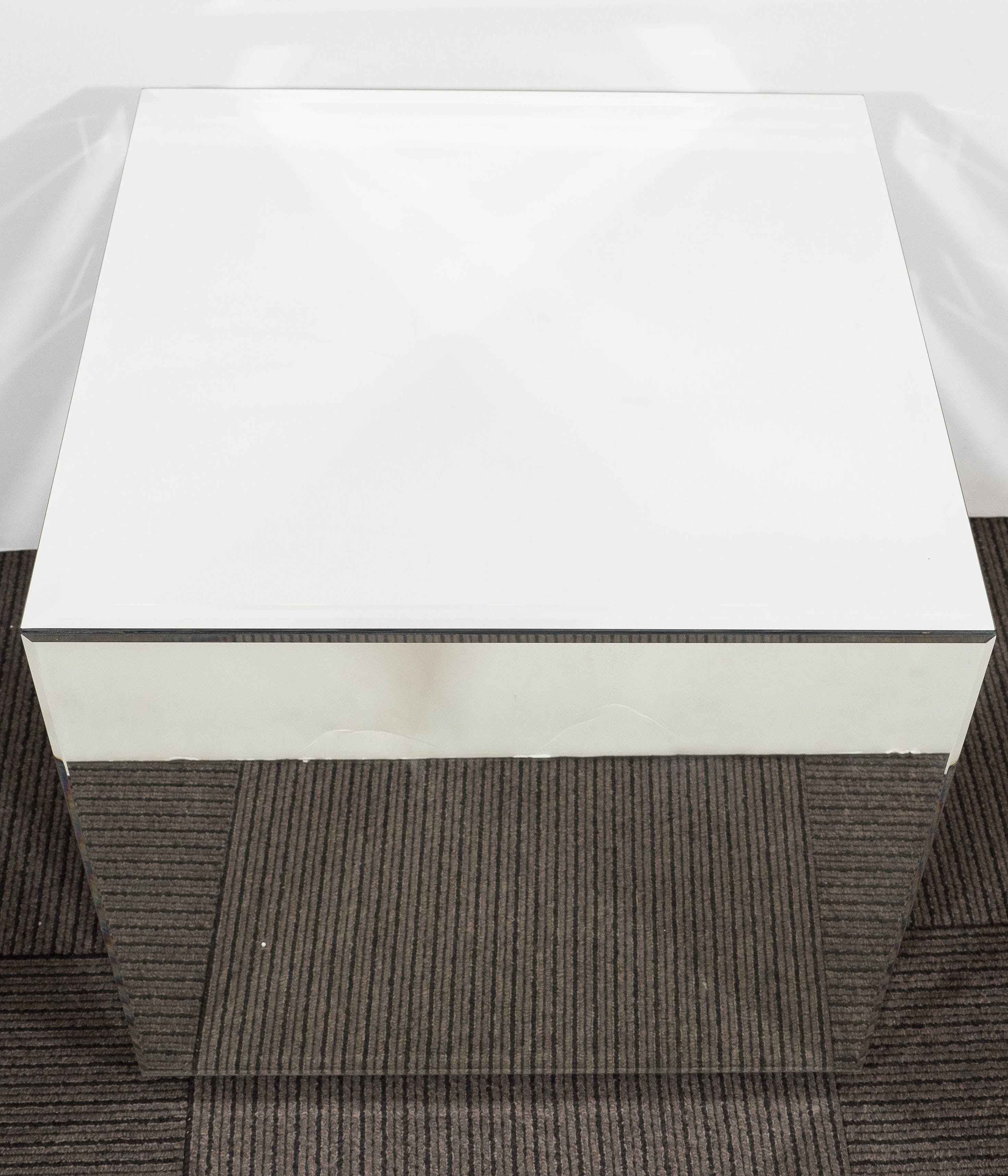Pair of Custom-Made Mirrored Greek Key Side Tables 1