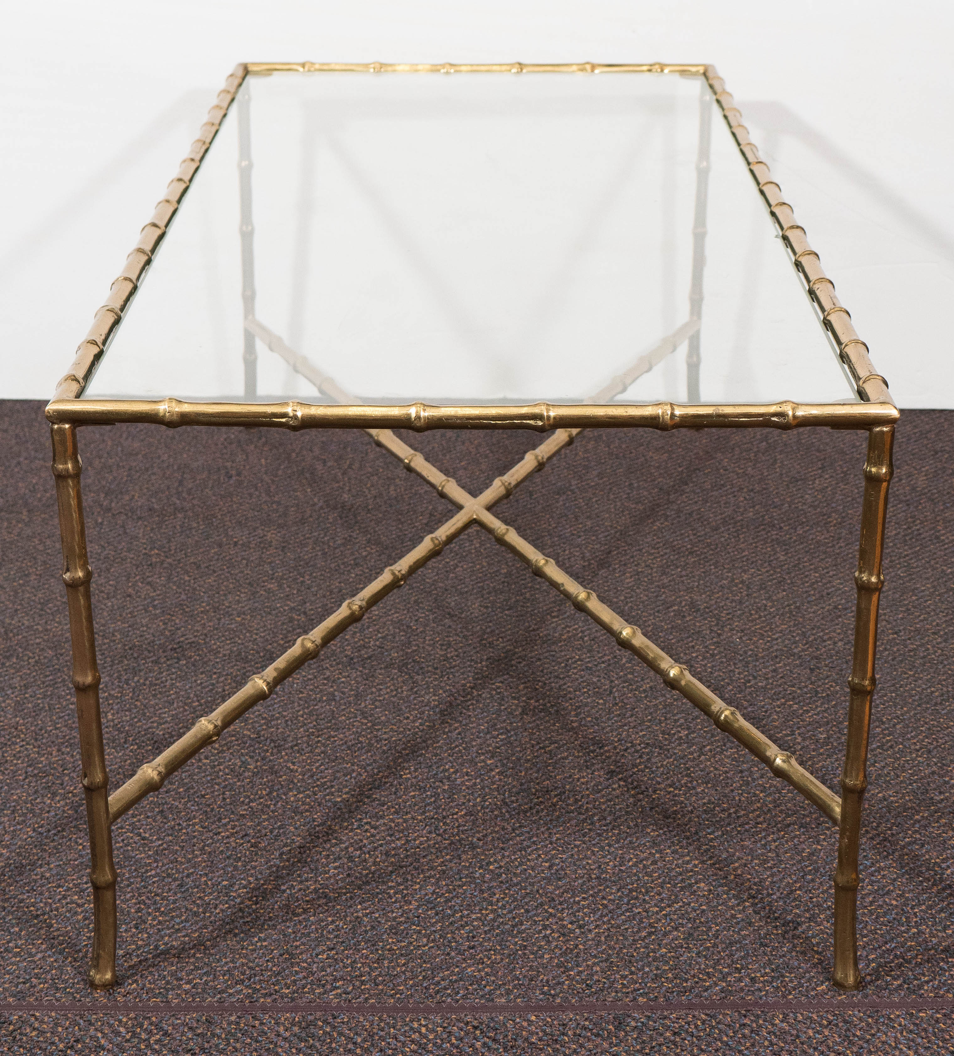 Chinoiserie Mid-Century Brass Faux Bamboo Coffee Table by Maison Bagues