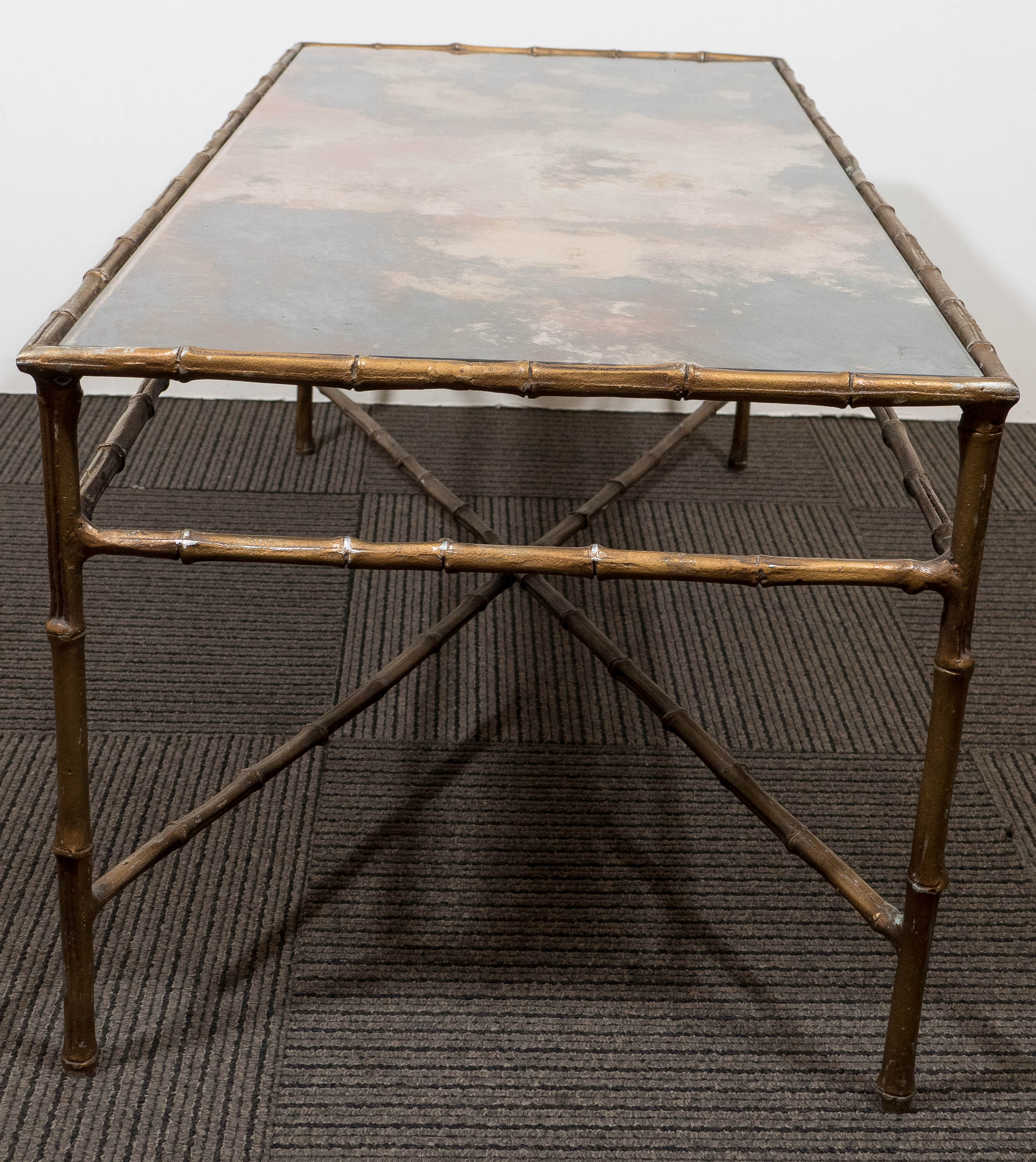Mid-20th Century A Maison Baguès Style Faux Bamboo Brass Coffee Table with Smoked Glass Top
