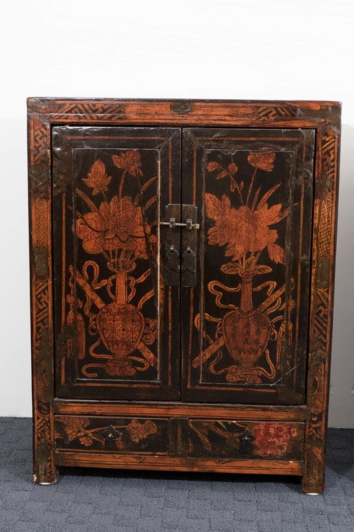 Gilt Pair of Chinese 18th Century Lacquer Cabinets