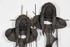 Brutalist Iron Wall Sculpture of Two Mermaids in the Style of Paul Evans