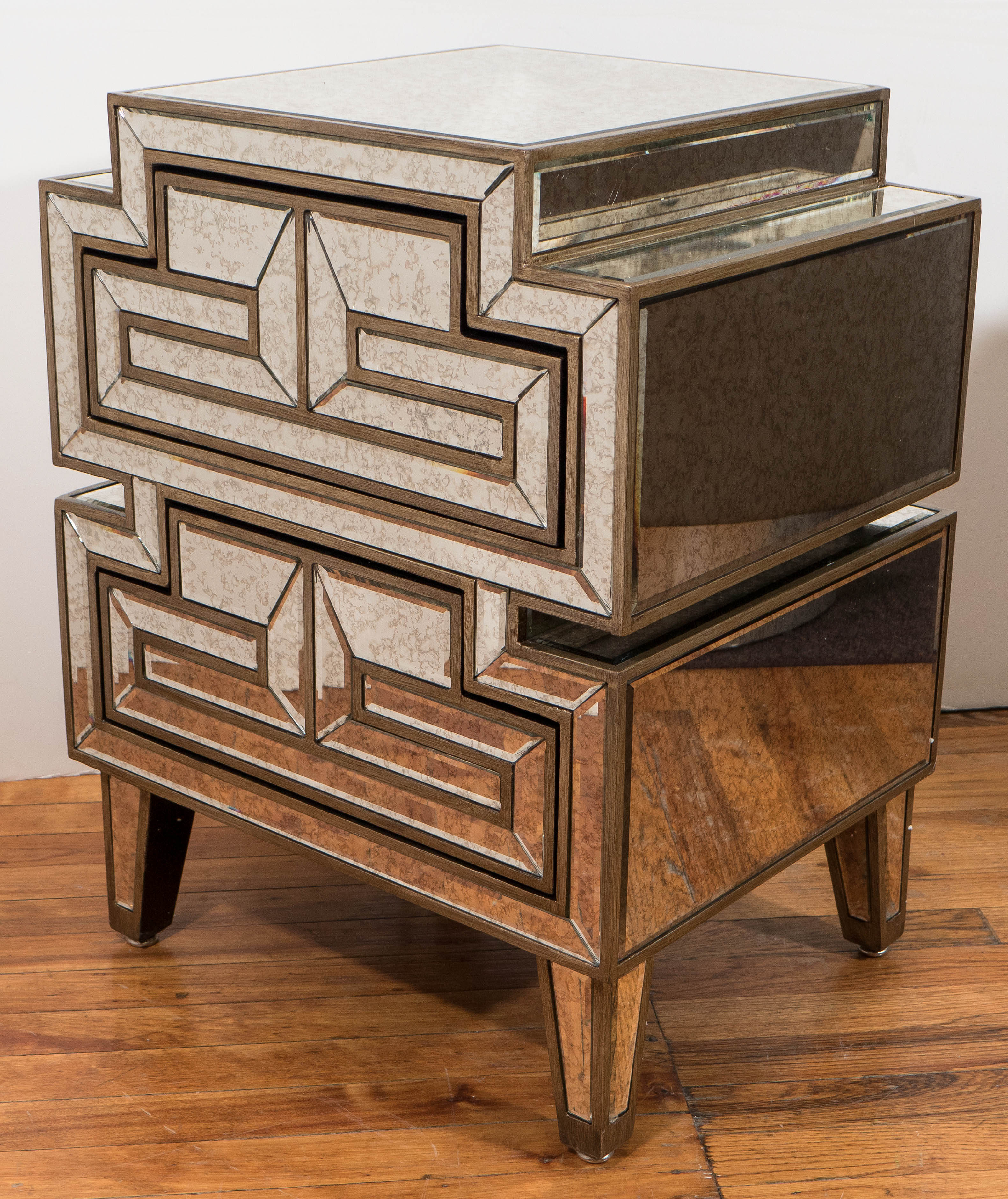 Mirror Pair of Asian Inspired Custom-Made Eglomise Side Tables and Night Stands