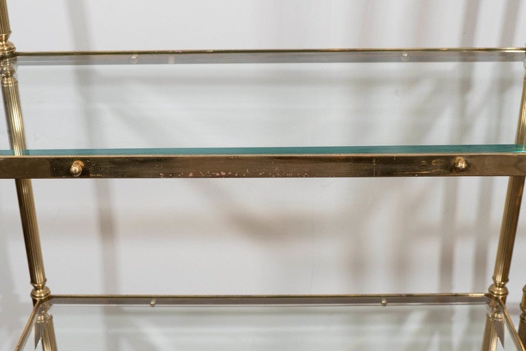 American Pair of Mid-Century Labarge Brass Étagères with Beveled Glass Shelves