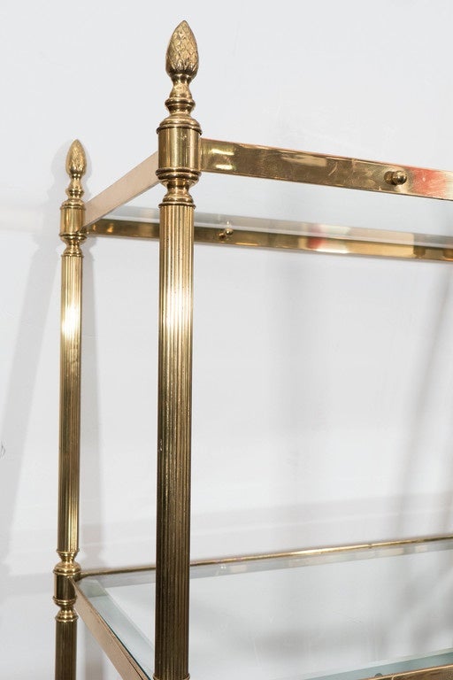 Polished Pair of Mid-Century Labarge Brass Étagères with Beveled Glass Shelves