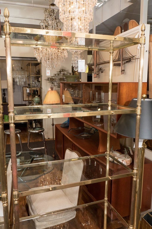 Late 20th Century Pair of Mid-Century Labarge Brass Étagères with Beveled Glass Shelves