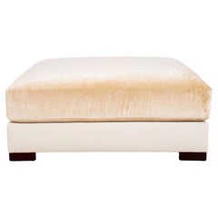 Large Square Cream Velours Ottoman