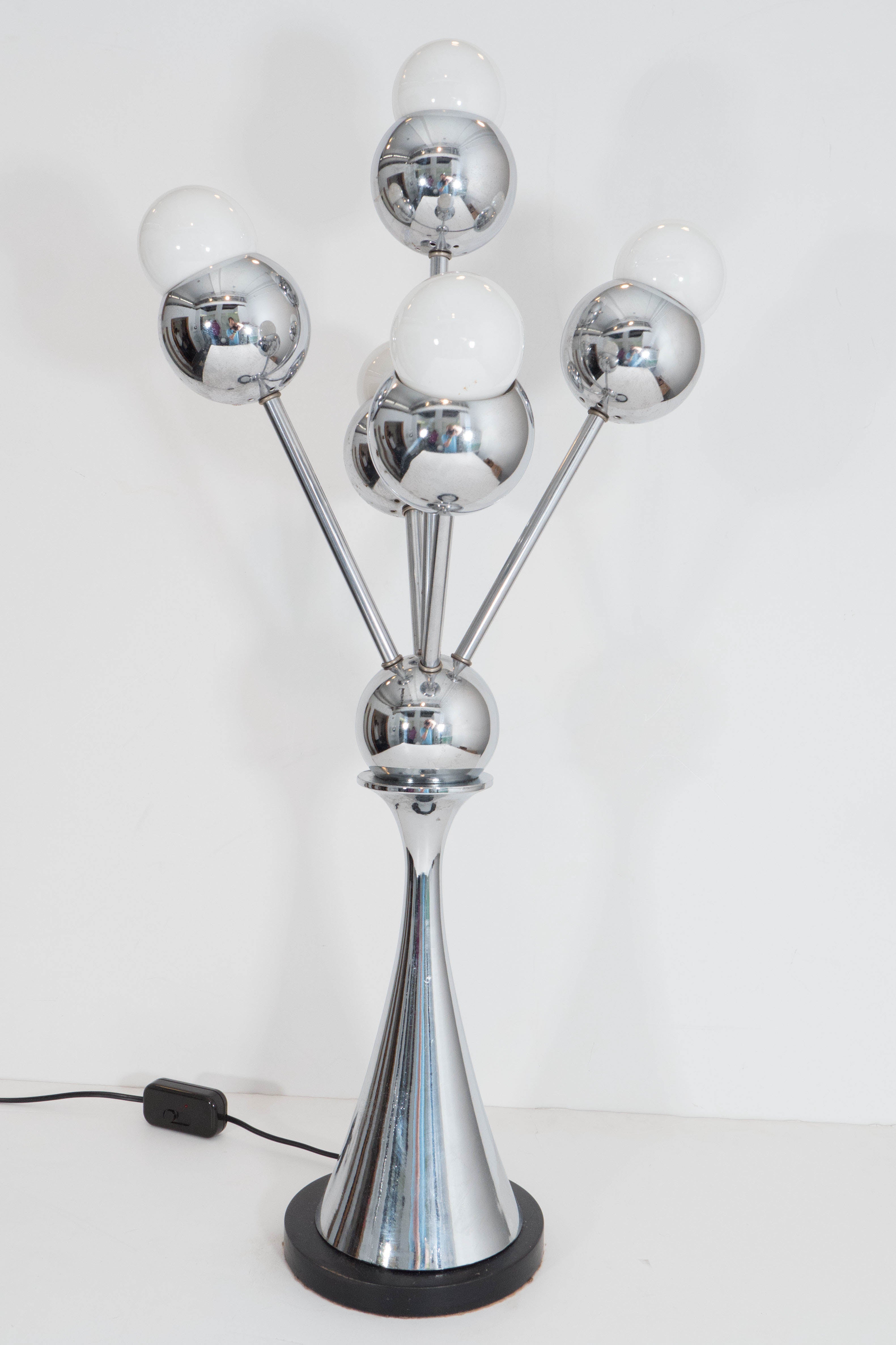 Painted Pair of Space Age 1970s Chrome Table Lamps with Five Radiating Lights