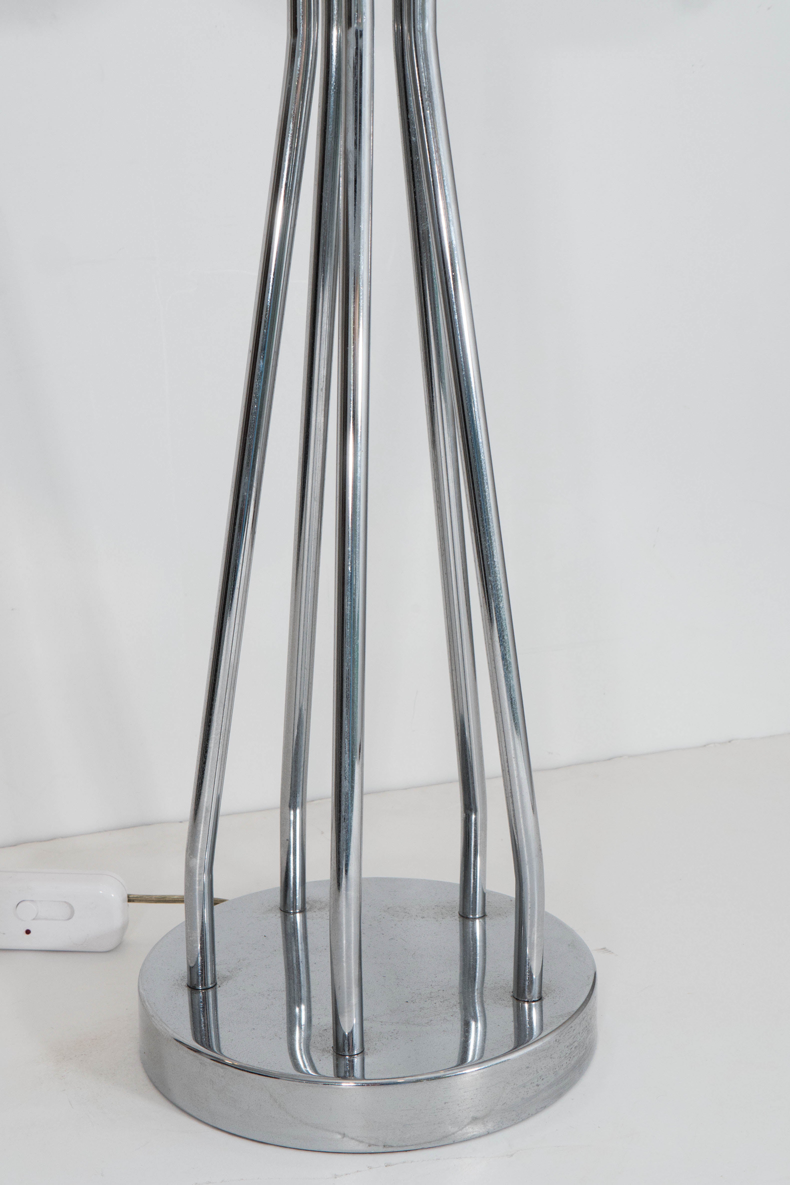 20th Century Pair of Midcentury Milk Glass Globe Table Lamps on Chrome Spire Legs