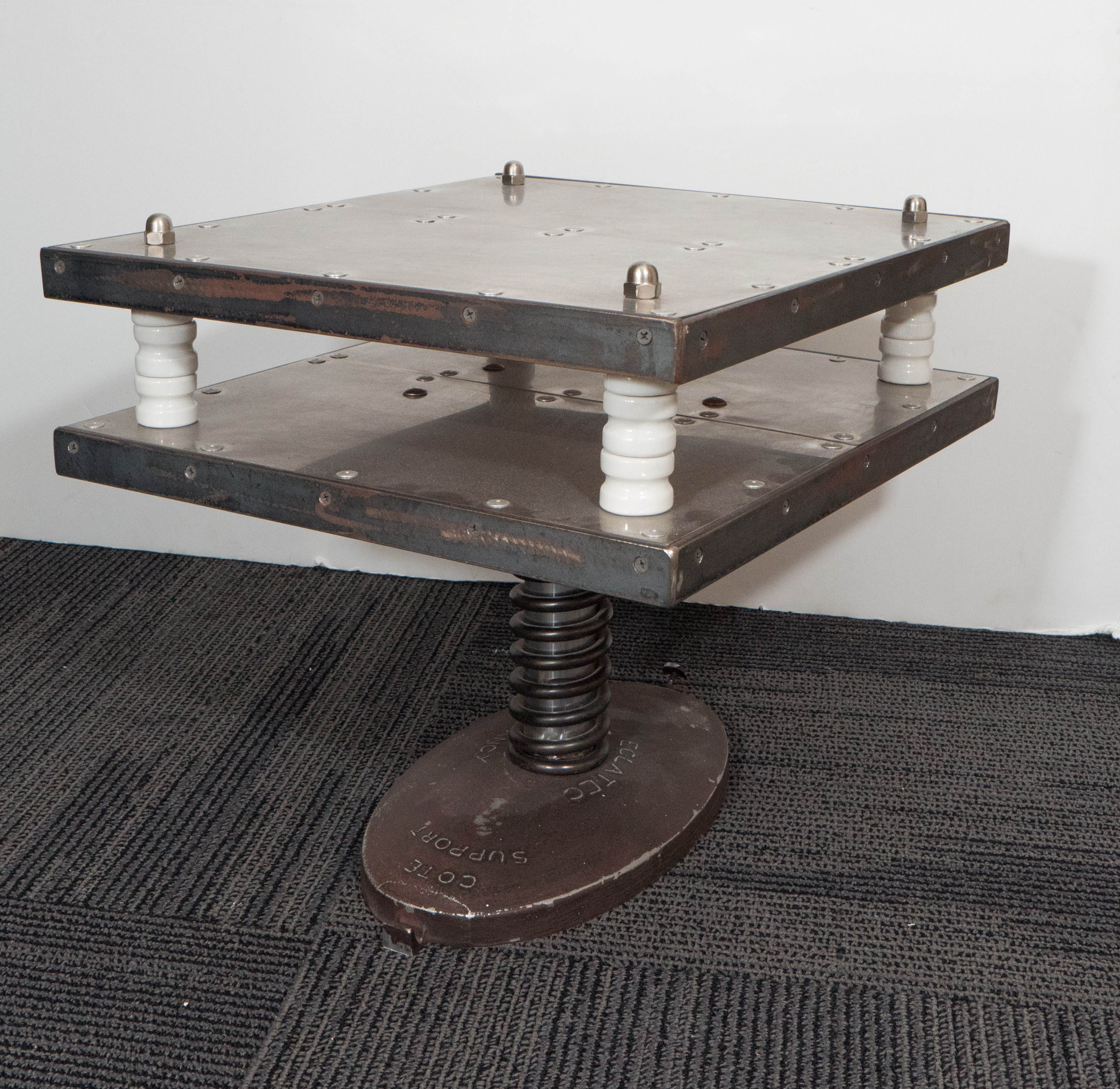 French 1940s Industrial Two-Tier Side Table in Aluminum 1