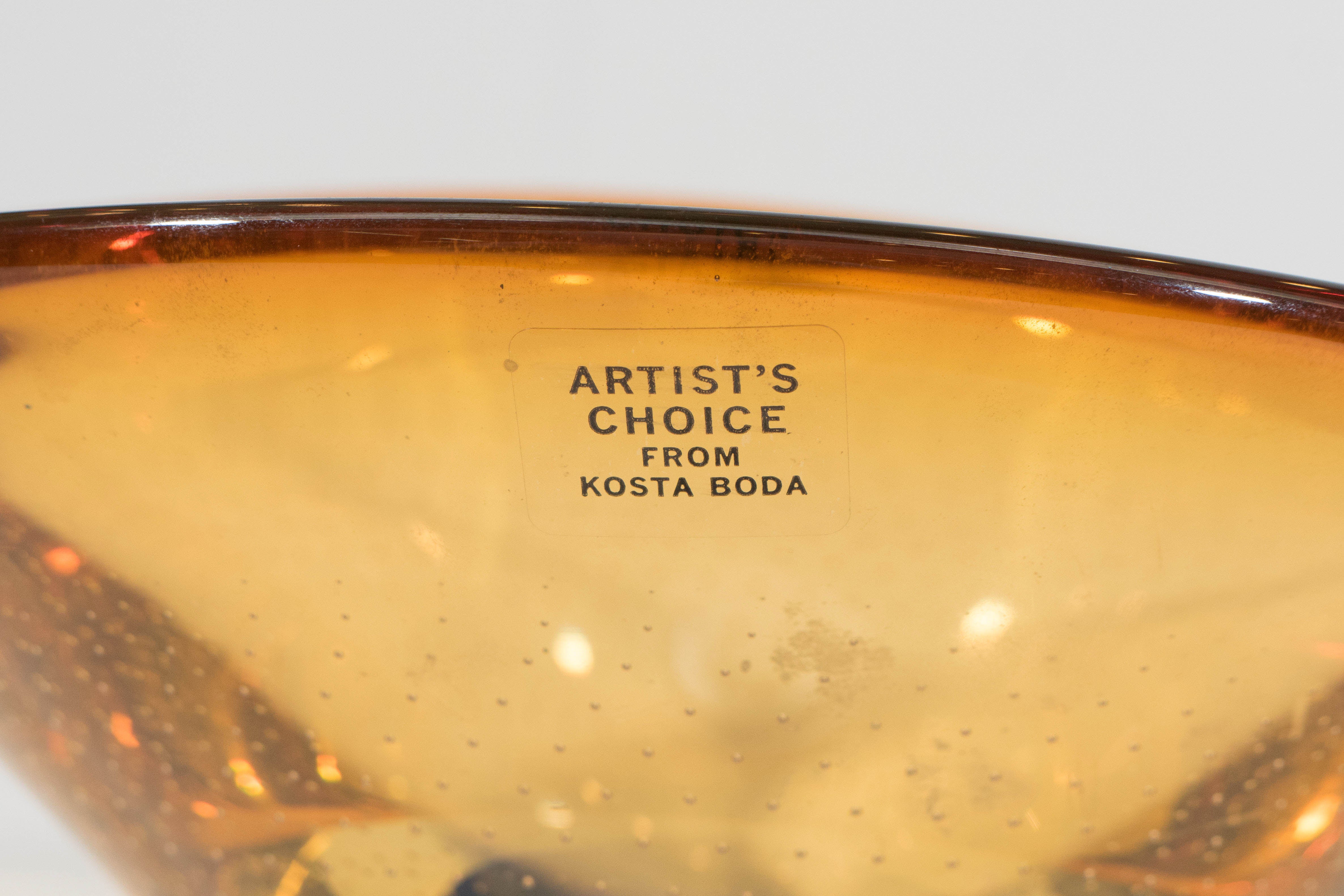 Scandinavian Modern Swedish Amber and Cobalt Vision Glass Bowl by Göran Wärff for Kosta Boda