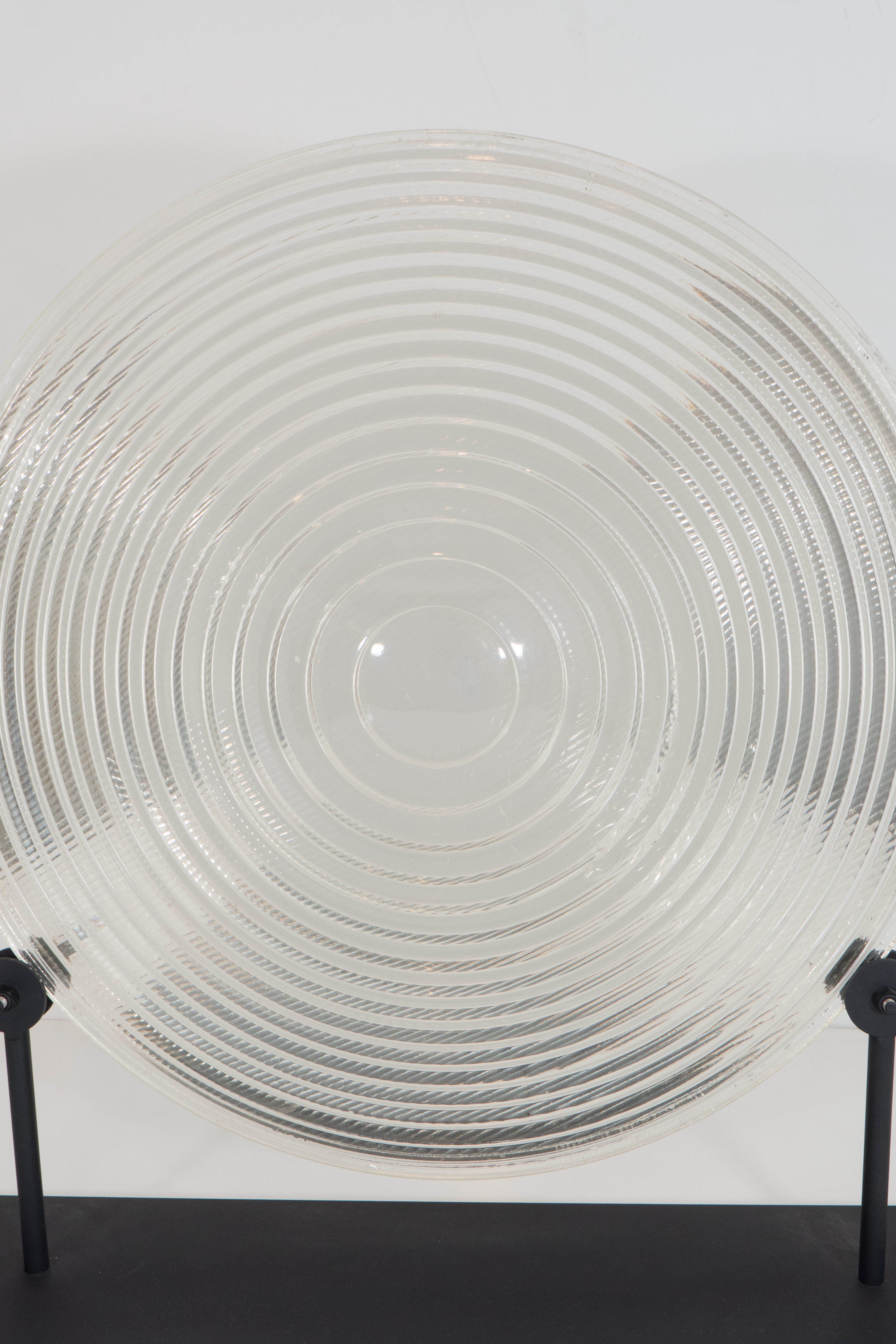 20th Century Round Optical Fresnel Lens in Borosilicate Glass on Display Stand