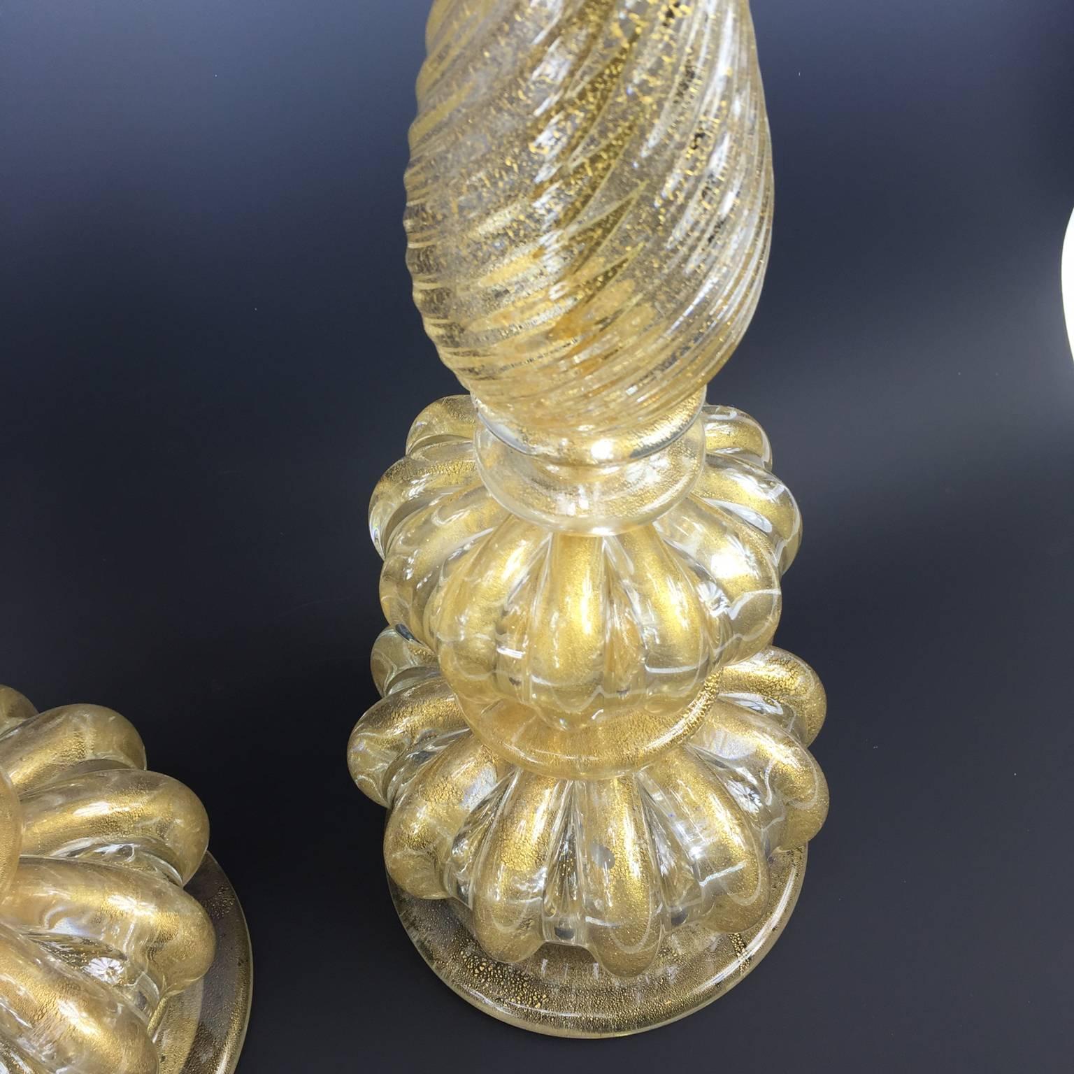 Mid-20th Century A Pair of Murano Glass Cordonato d'Oro Lamps by Barovier & Toso