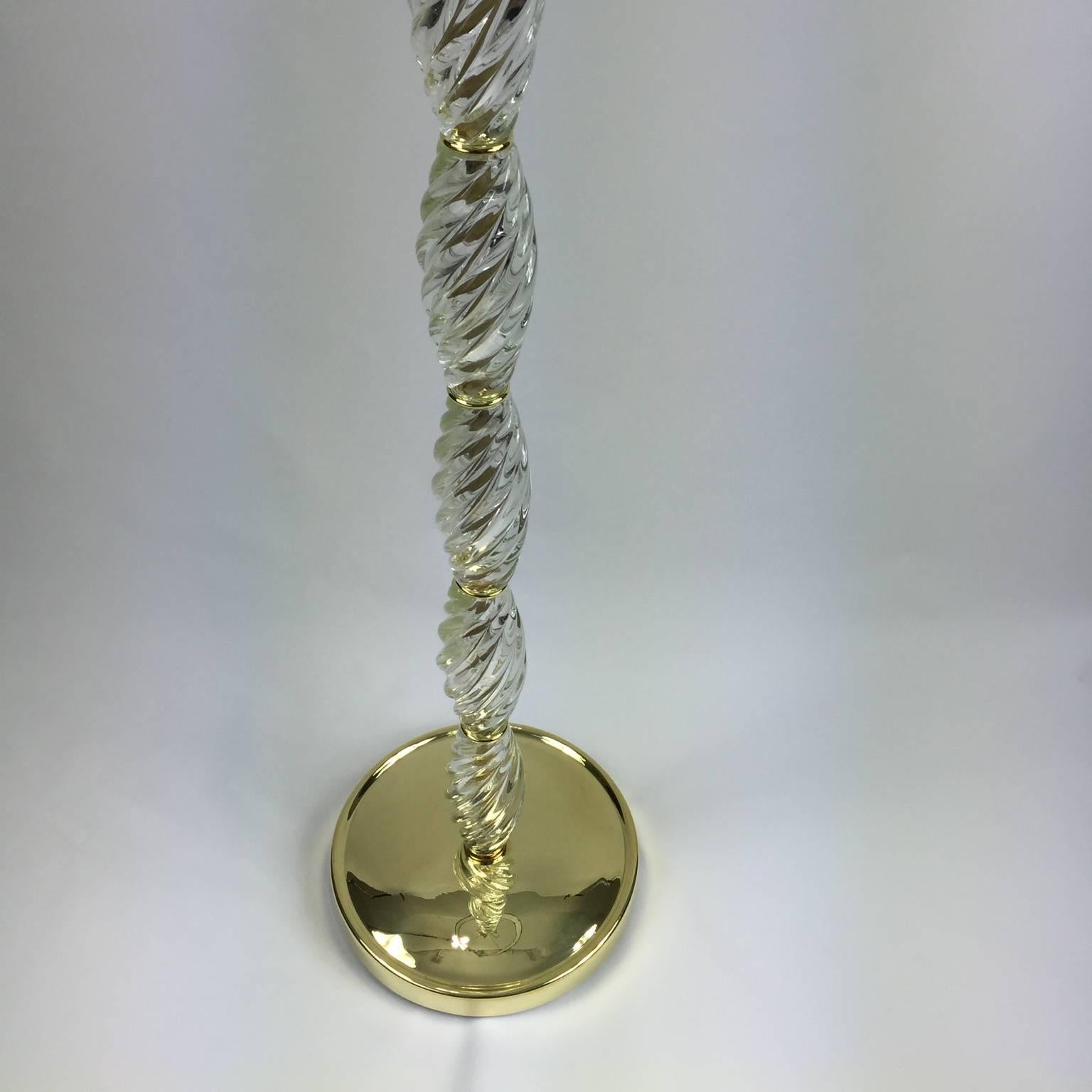 Murano Glass Baluster Floor Lamp with Brass Details in the Style of Venini 2