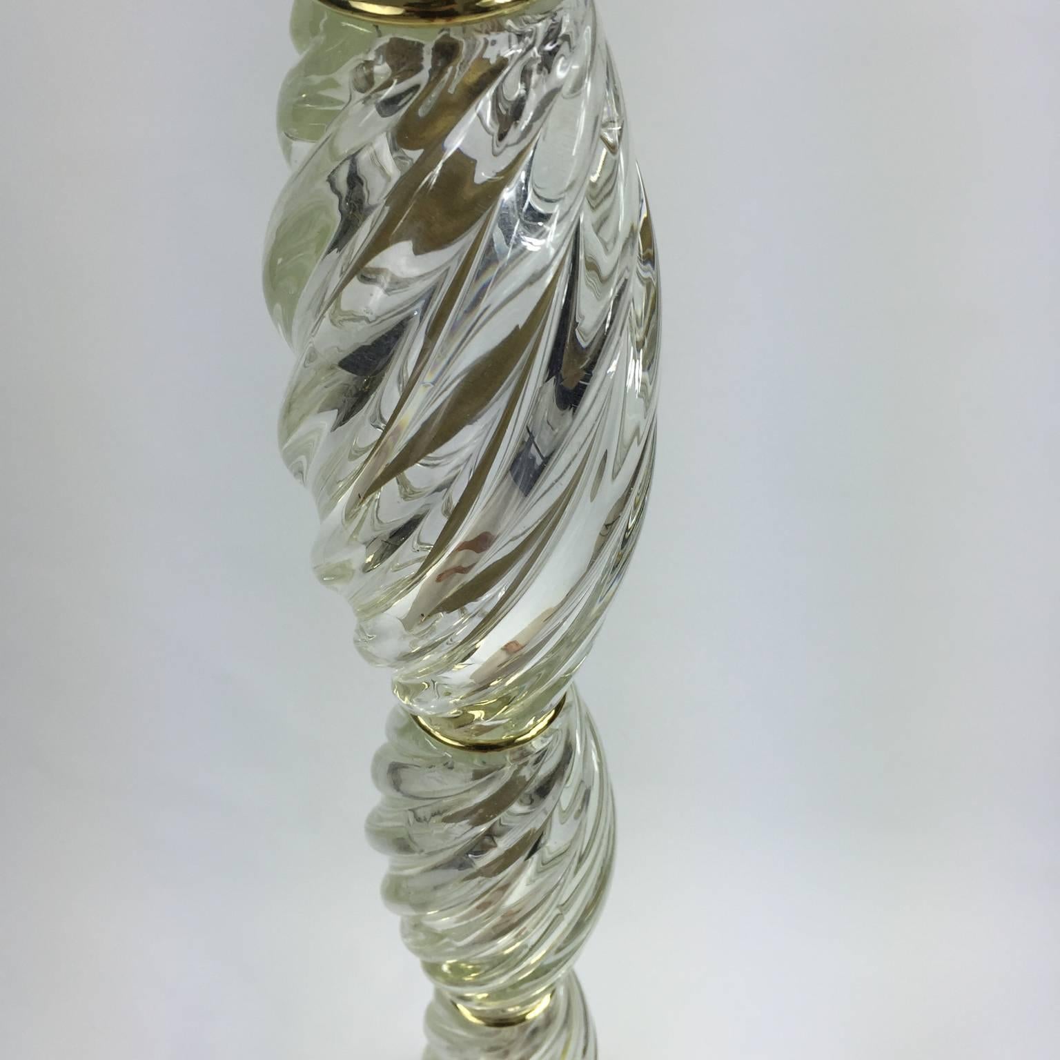 Murano Glass Baluster Floor Lamp with Brass Details in the Style of Venini In Good Condition In New York, NY