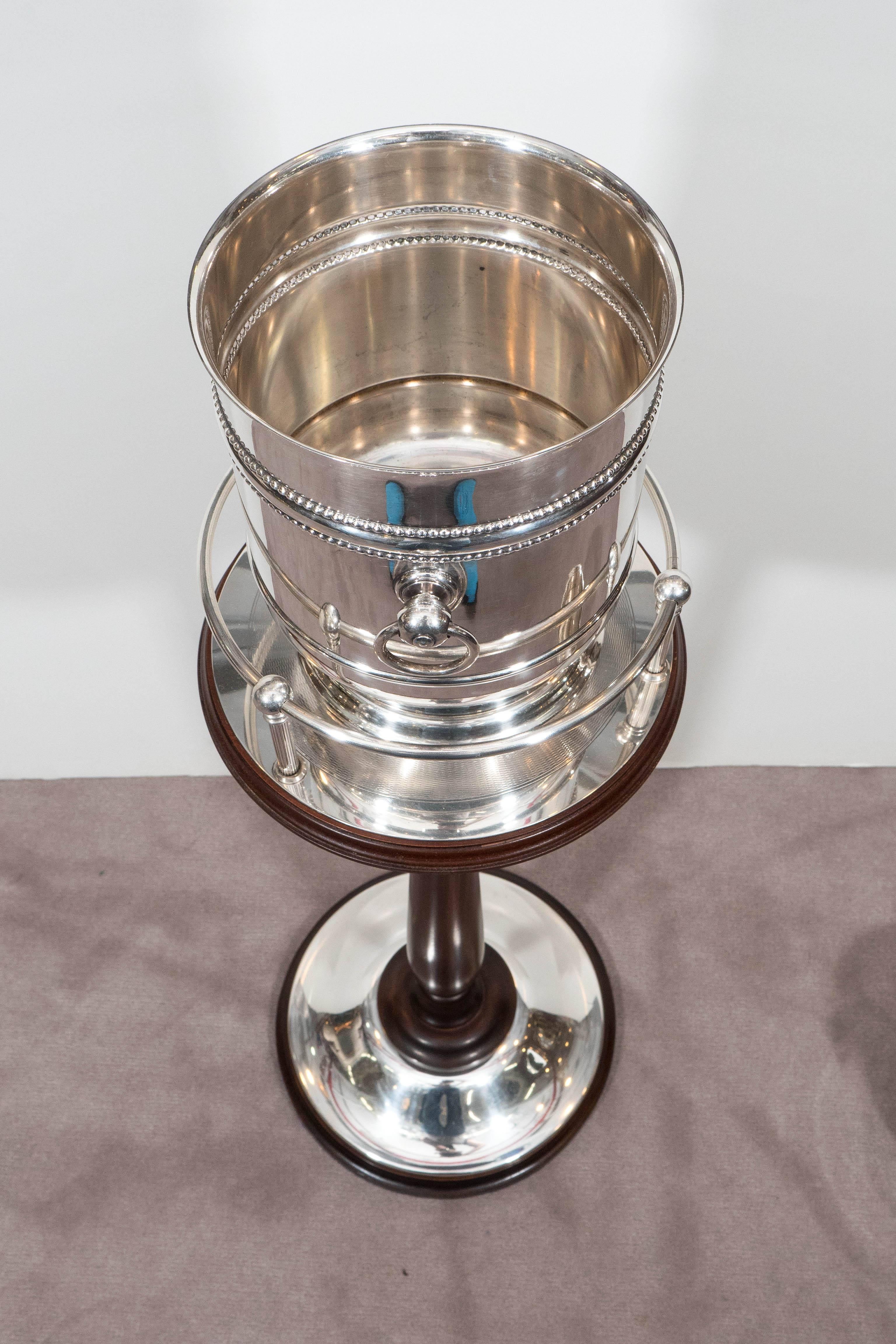 Rare Art Deco Silver Plated Christofle Champagne Buckets with Mahogany Stand In Good Condition In Astoria, NY